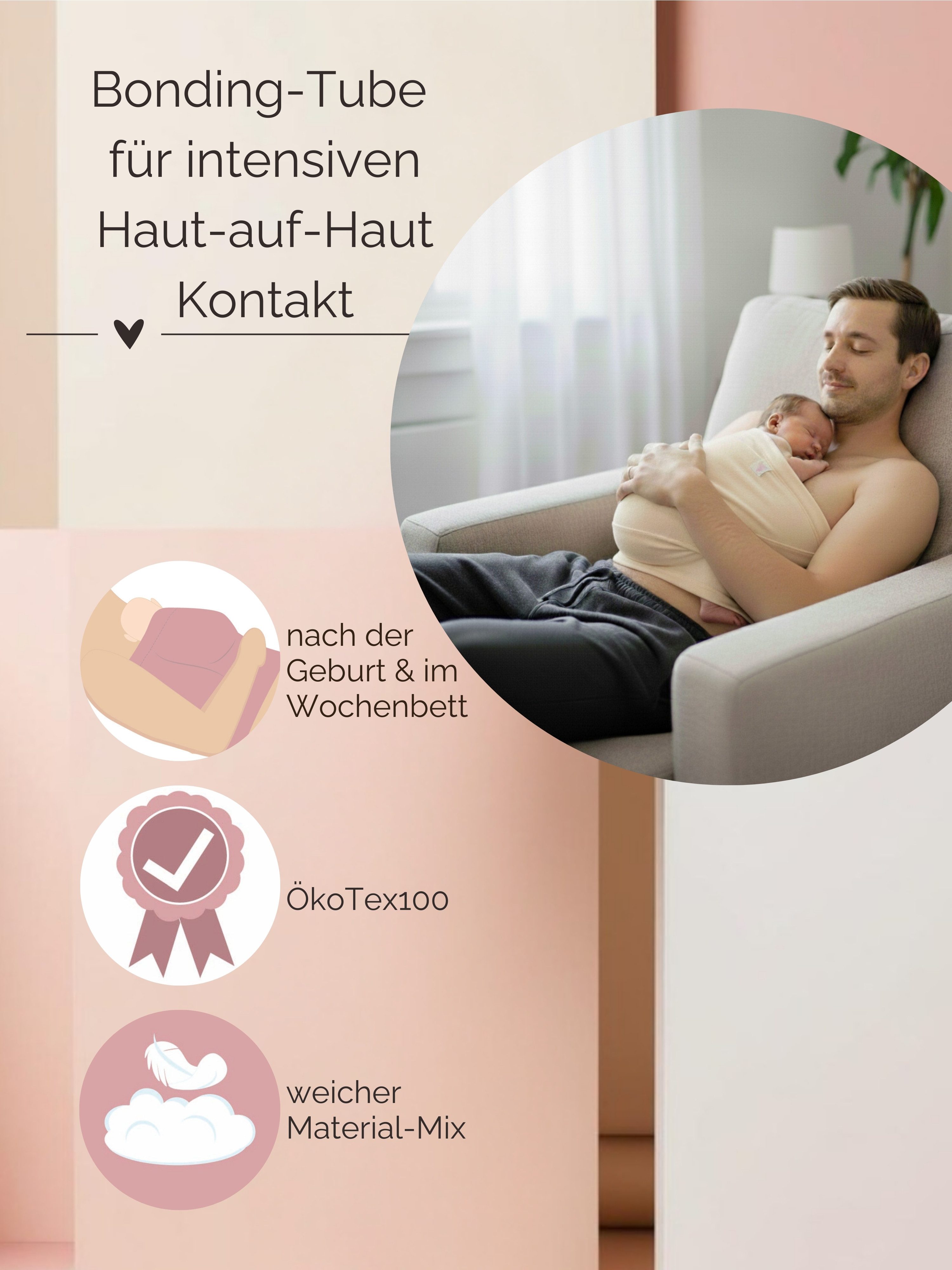 Herzmutter Tubetop Bonding Tube Top für Neugeborene - Bauchband Baumwolle atmungsaktiv