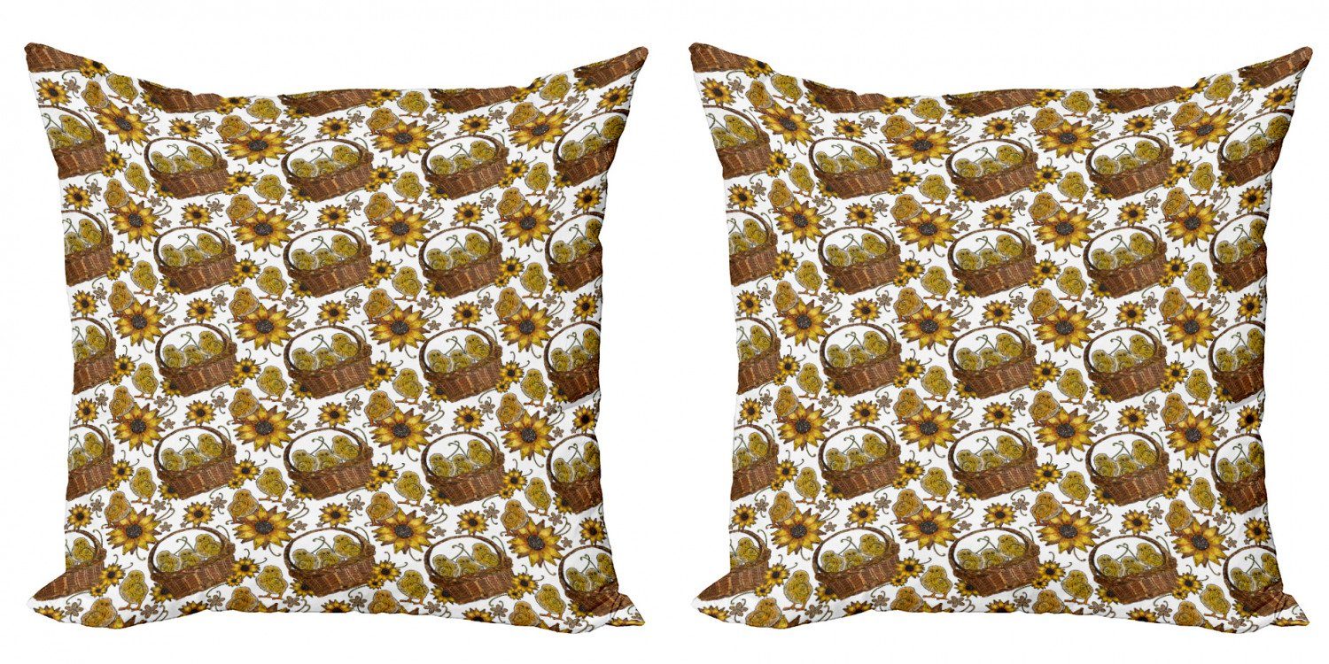 Digitaldruck, Vogel Hühner (2 Stück), Kissenbezüge Modern Gelber in Doppelseitiger Abakuhaus den Accent Körben