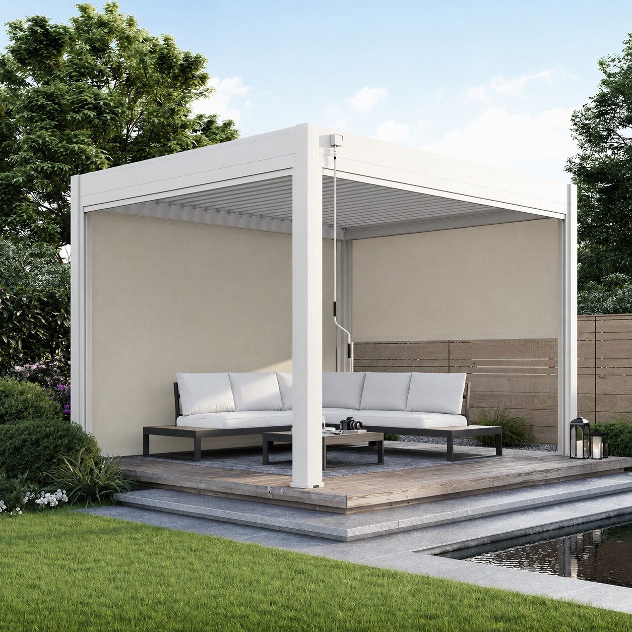 Weide Pavillonseitenteil Sonnenrollo 4 Maße Sand Für Weide Deluxe Pergola, 265x236 cm, Komplettset, Seitenteil