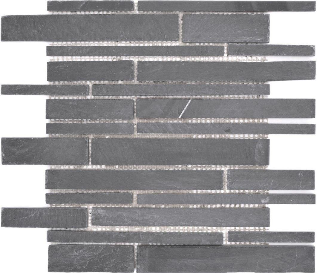 Mosani Mosaikfliesen Naturstein Brick anthrazit Fliese Mosaik Mosaikmatte Schiefer schwarz