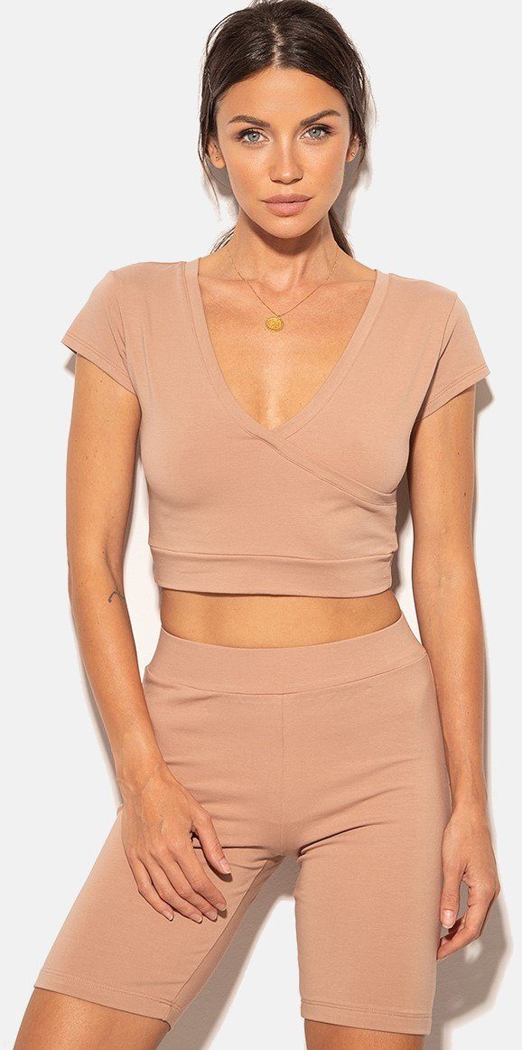 Evoni Crop-Top Damen Crop Top Kurzarmshirt Baumwolle Bauchfrei