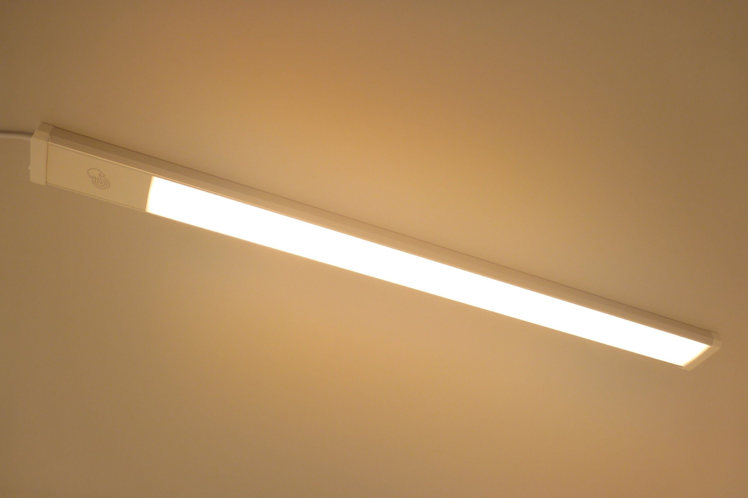 TRANGO LED LED 4-Stufen Titan/weiß 2533 Leiste, Aufbauleuchte, lang Schrankbeleuchtung, 600mm *SUN* warmweiß inkl. Beleuchtung Küchenunterbau 230V Led Schalter Watt Touchdimmer ON/Off Unterbaulampe Unterbauleuchte, Lichtleiste, in dimmbar 12 Dimmfunktion, 3000K Unterbauleiste