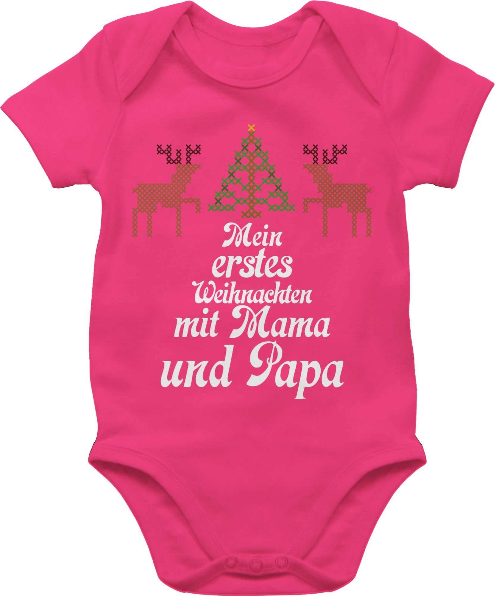 Shirtracer Shirtbody Ugly sweater - Mein erstes Weihnachten - Rentiere Weihnachten Kleidung Baby 2 Fuchsia