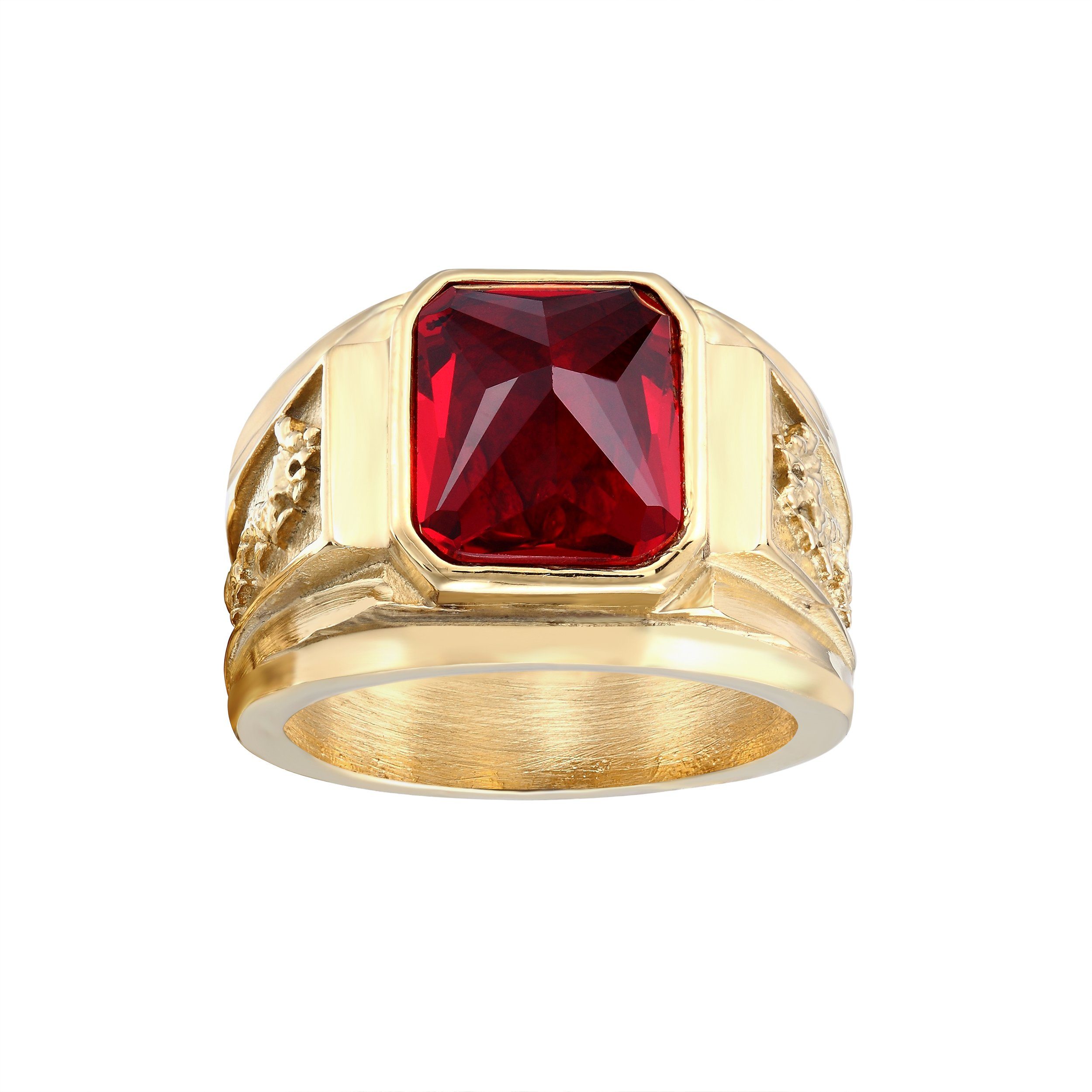 Karisma Fingerring Herren Gold Edelstahl 316L Männer Ring Drachen - Roter Stein, - RHC4000RE