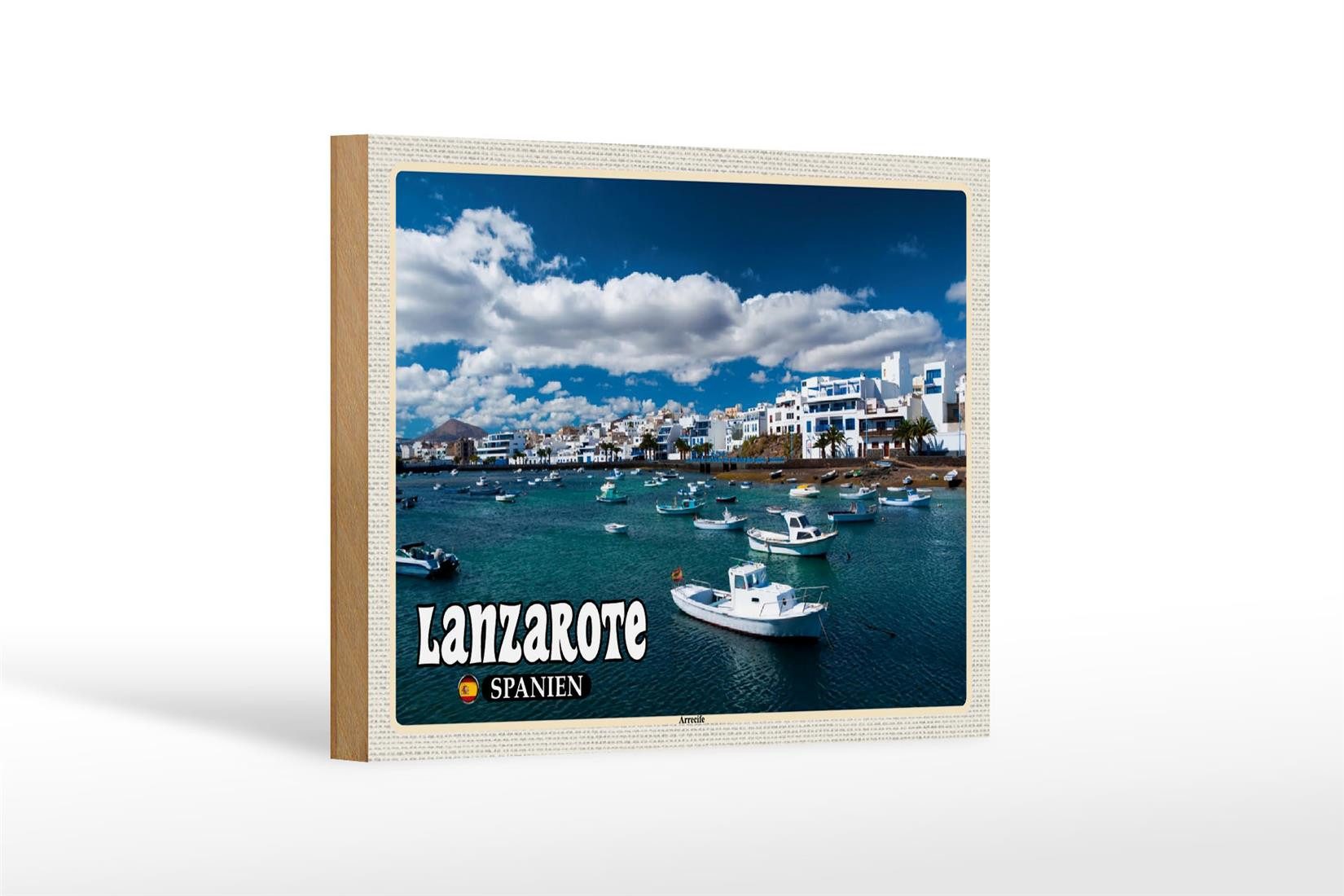Femer GmbH Holzbild Reise 18x12 cm Lanzarote Spanien Arrecife Stadt Meer, (1 St), Glatte Holzfaserplatte (MDF), vorn beschichtet