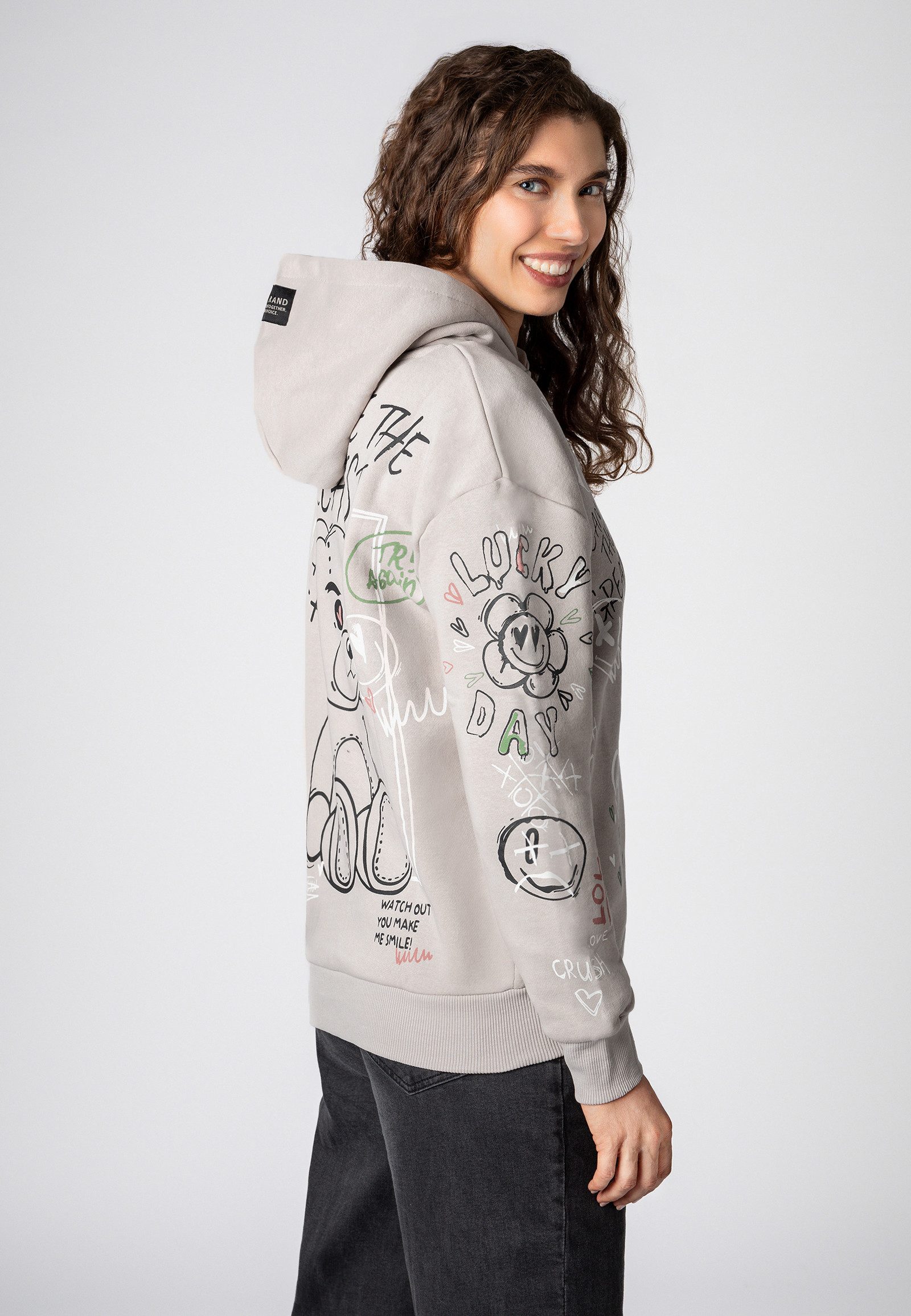 SUBLEVEL Kapuzenpullover Damen Hoodie mit Alloverprint Sweater, Kapuzensweatshirt mit seitl. Eingrifftaschen