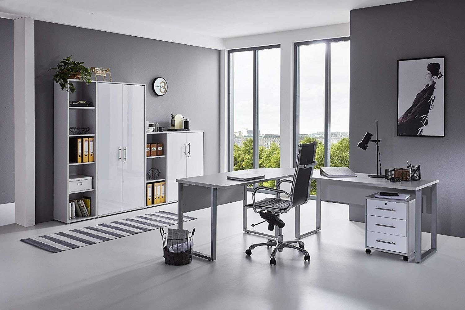 Büro-Set Tabor 8-St) grau/weiß Möbel Office BMG 4, (Set, Hochglanz
