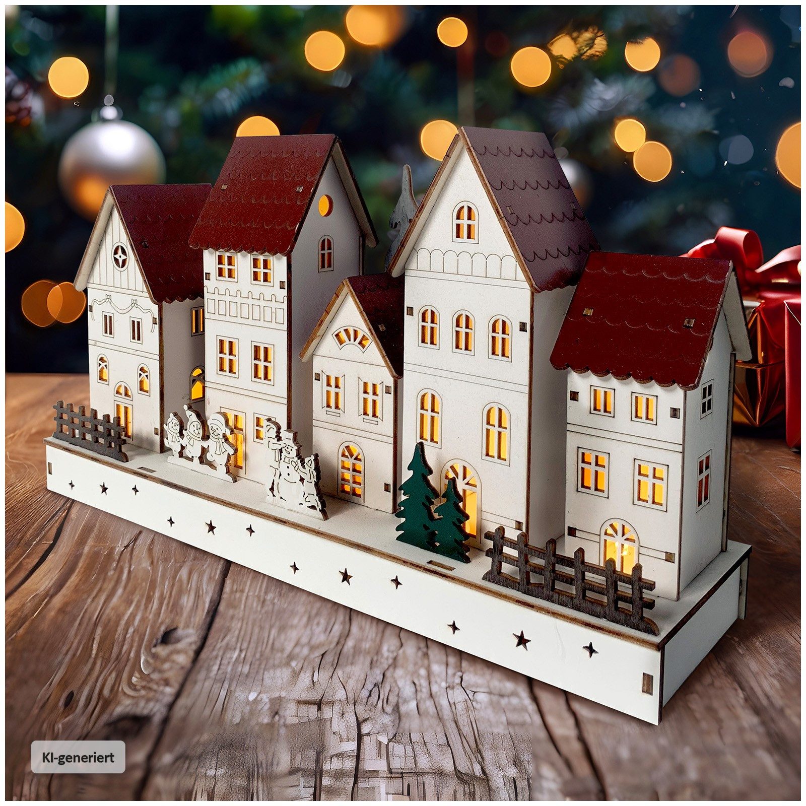 HTI-Living Weihnachtsfigur LED Holz Weihnachtsdorf mit Wintermotiv (Stück, 1 St., 1 Leuchtdeko, ohne Batterien), beleuchtete Winterstraße