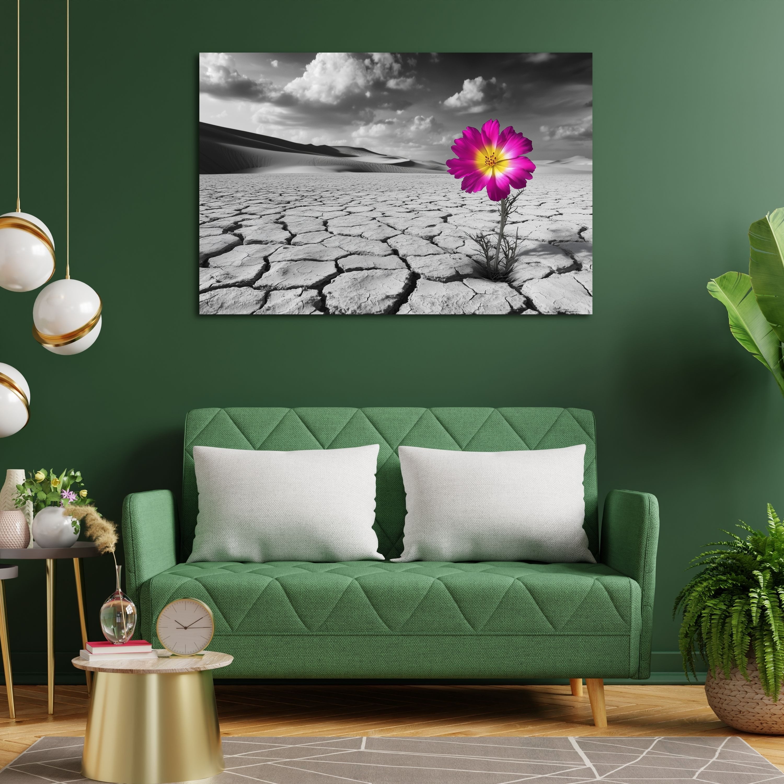 DARO Design Leinwandbild Modern Abstrakt Wandbilder XXL Wandbild Wand Deko Leinwand Bilder, (pink-gelbe Wüstenblume - Bild groß Wohnzimmer Schlafzimmer Küche Esszimmer Einteilig Querformat Fotodruck Leinwände Wanddeko Abstrakte Kunst Boho), 30x20cm