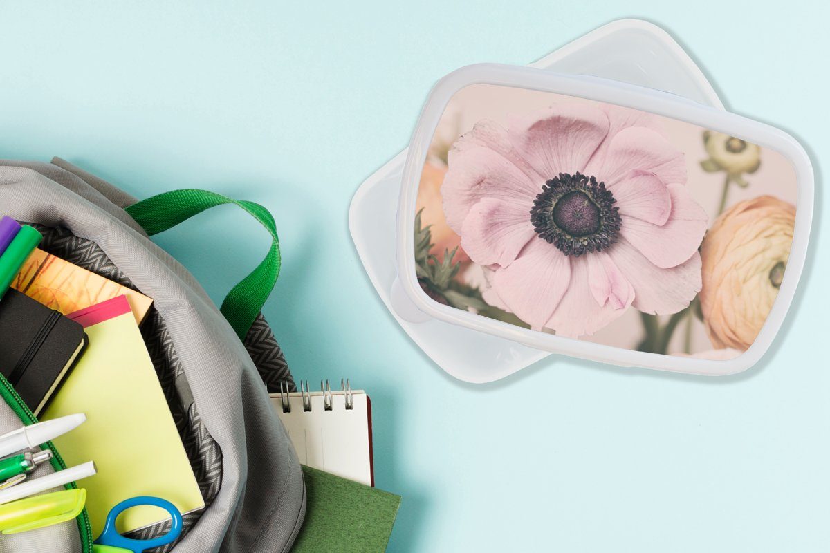 MuchoWow Lunchbox Blumen für - Erwachsene, Jungs (2-tlg), für Kinder Mädchen Natur Kunststoff, Brotbox weiß und Brotdose, Pflanzen, und 