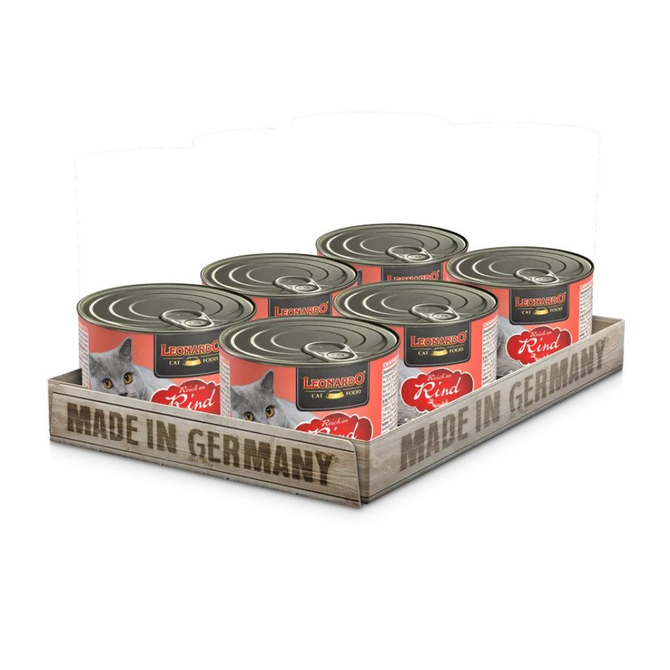 Leonardo Catfood Rind - hochwertiges Nassfutter ohne Getreide & Zuckerzusatz 6x200g, Nassfutter für: Katzen