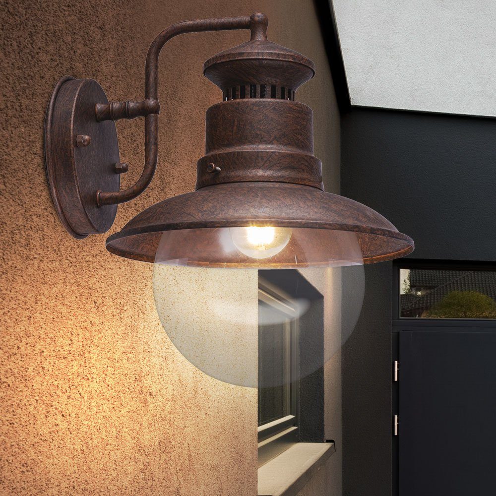 etc-shop Außen-Wandleuchte, Leuchtmittel inklusive, Außen Fassaden Vintage Laterne Lampe im Wand rostfarben Beleuchtung Warmweiß