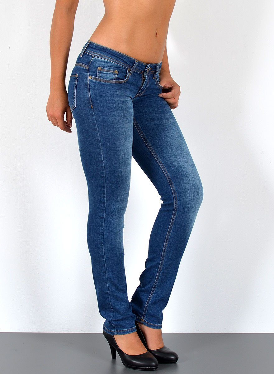ESRA Straight-Jeans Low Waist Damen Jeans Straight Fit niedrige Leibhöhe Stretch-Jeans G9 Jeans Damen Straight Fit Gerade Schnitt Jeans Tief-Bund Hüftjeans