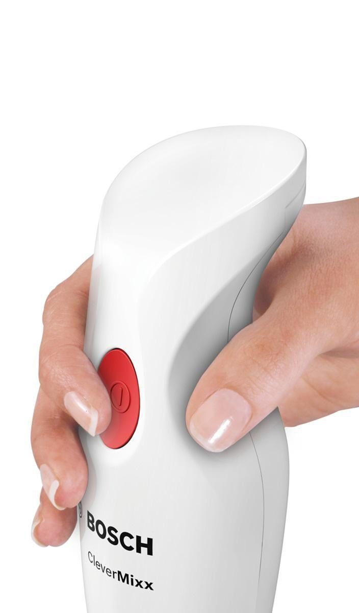 BOSCH Stabmixer CleverMixx MSM24500, Edelst. Mixfuß, Zerkleinerer, Schneebesen, weiß, 400 W, 4 Klingen, Mixbecher, Made in Europe