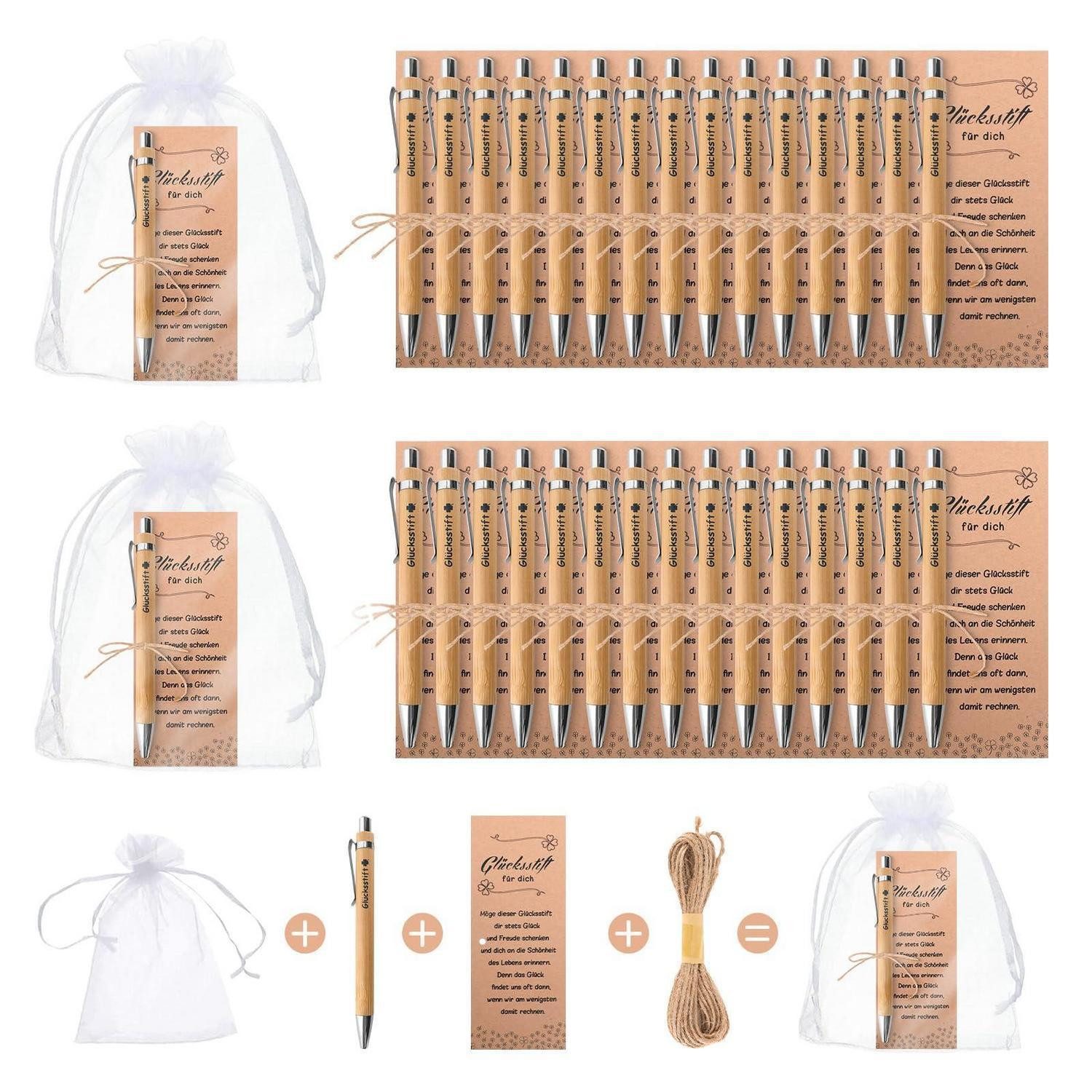 LuxusKollektion Kugelschreiber Glücksstifte Hochzeit Gastgeschenk 30er Set Holzanhänger