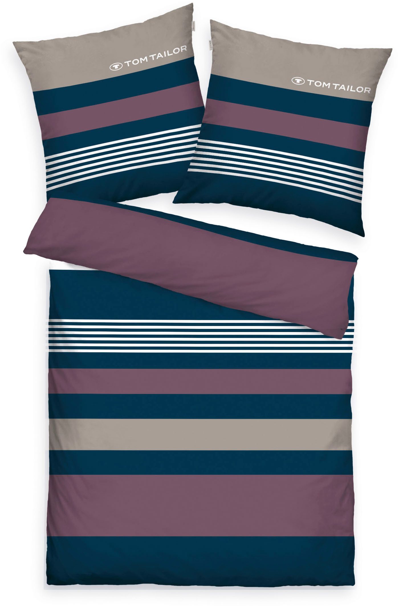 TOM TAILOR HOME Bettwäsche Carl in Gr. 135x200 oder 155x220 cm, Renforcé, 3 teilig, mit GRATIS-Zugabe: Spannbettlaken, 100% Baumwolle, mit Reißverschluss