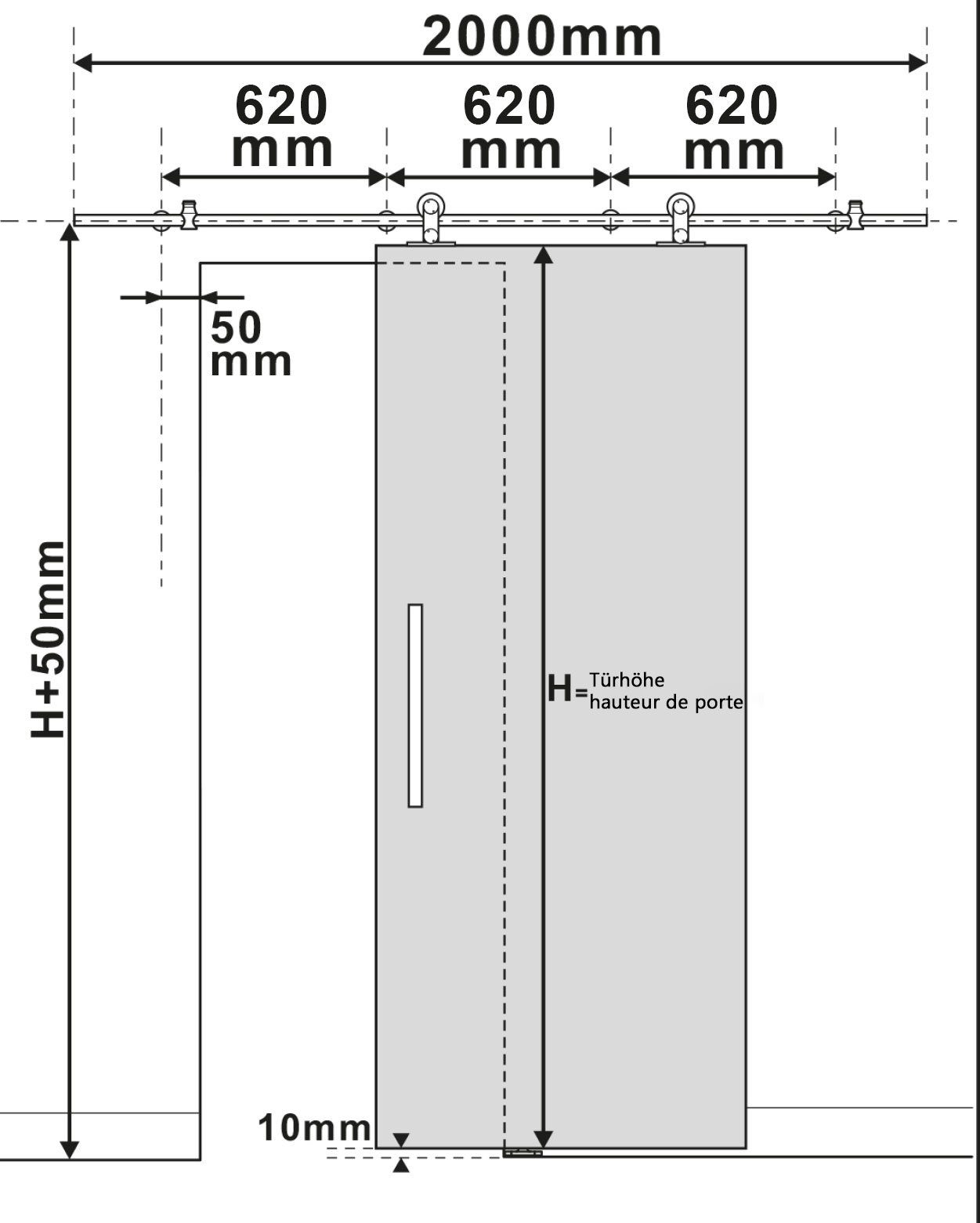 offener aus Laufschiene Stangengriff (inkl. Edelstahl), inova x cm wohnen Holzschiebetür 206,5 Schiebetür und Weiß 90
