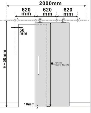 inova wohnen Schiebetür Weiß (inkl. offener Laufschiene und Stangengriff aus Edelstahl), 90 x 206,5 cm
