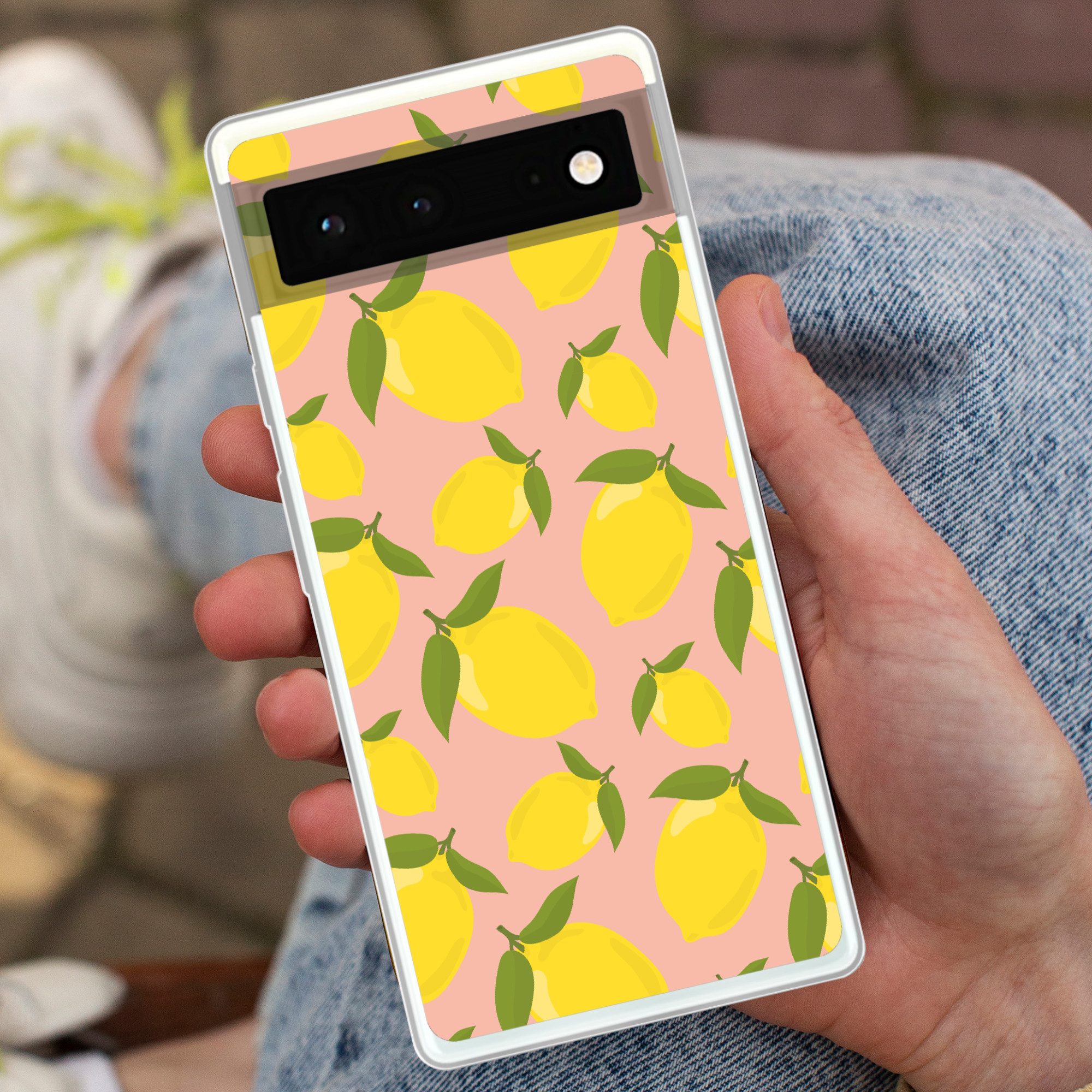 MuchoWow Handyhülle für Google Pixel 6 Zitronen - Gelb - Rosa - Muster - Obst, Handy Case, Silikon, Bumper Case Dünn