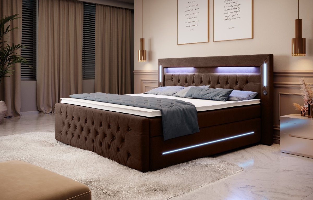 Luxusbetten24 Boxspringbett Moonlight, mit LED-Beleuchtung, USB-Anschluss günstig online kaufen
