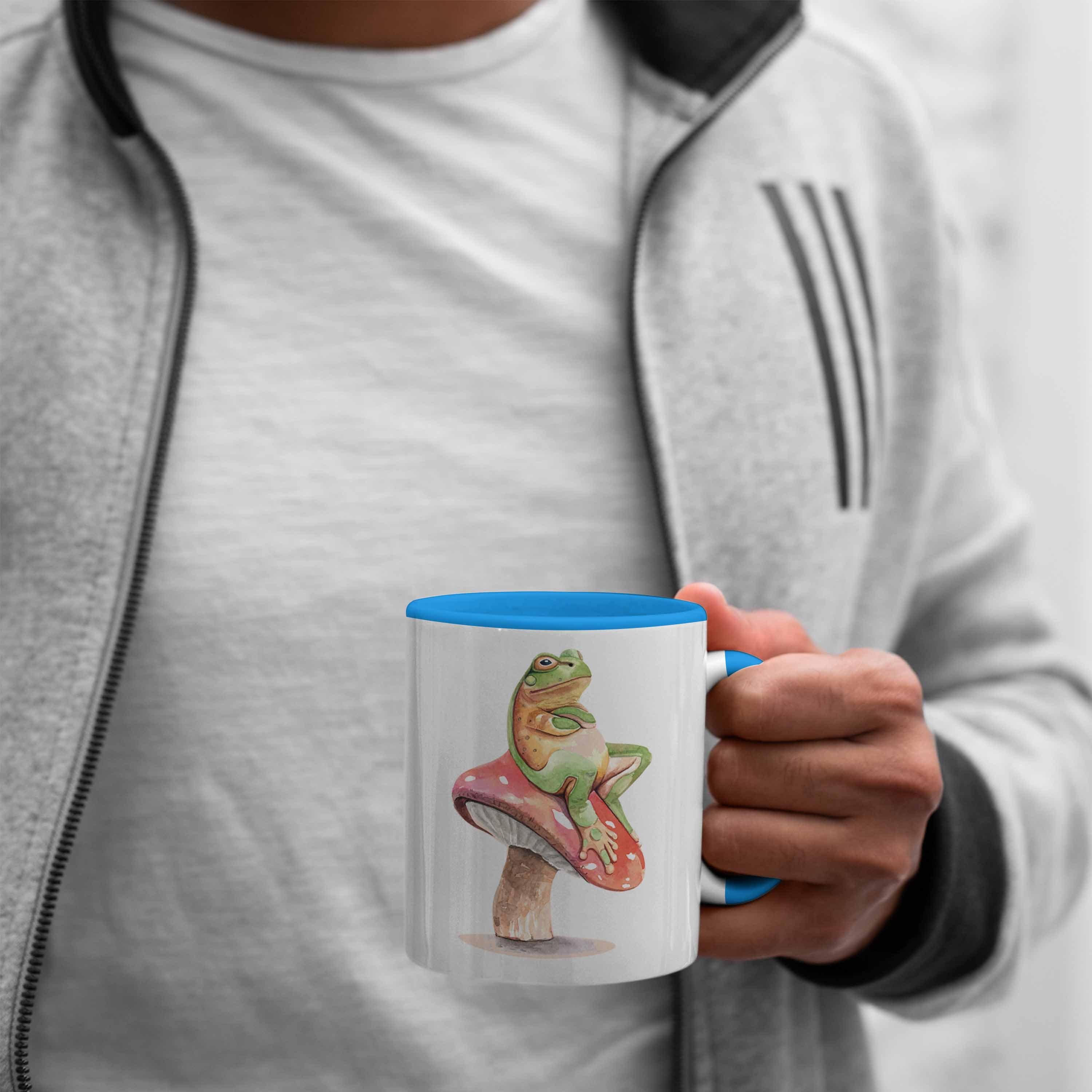 Grafik Lustig Blau Tasse Pilz Trendation Geschenk Tasse Frosch