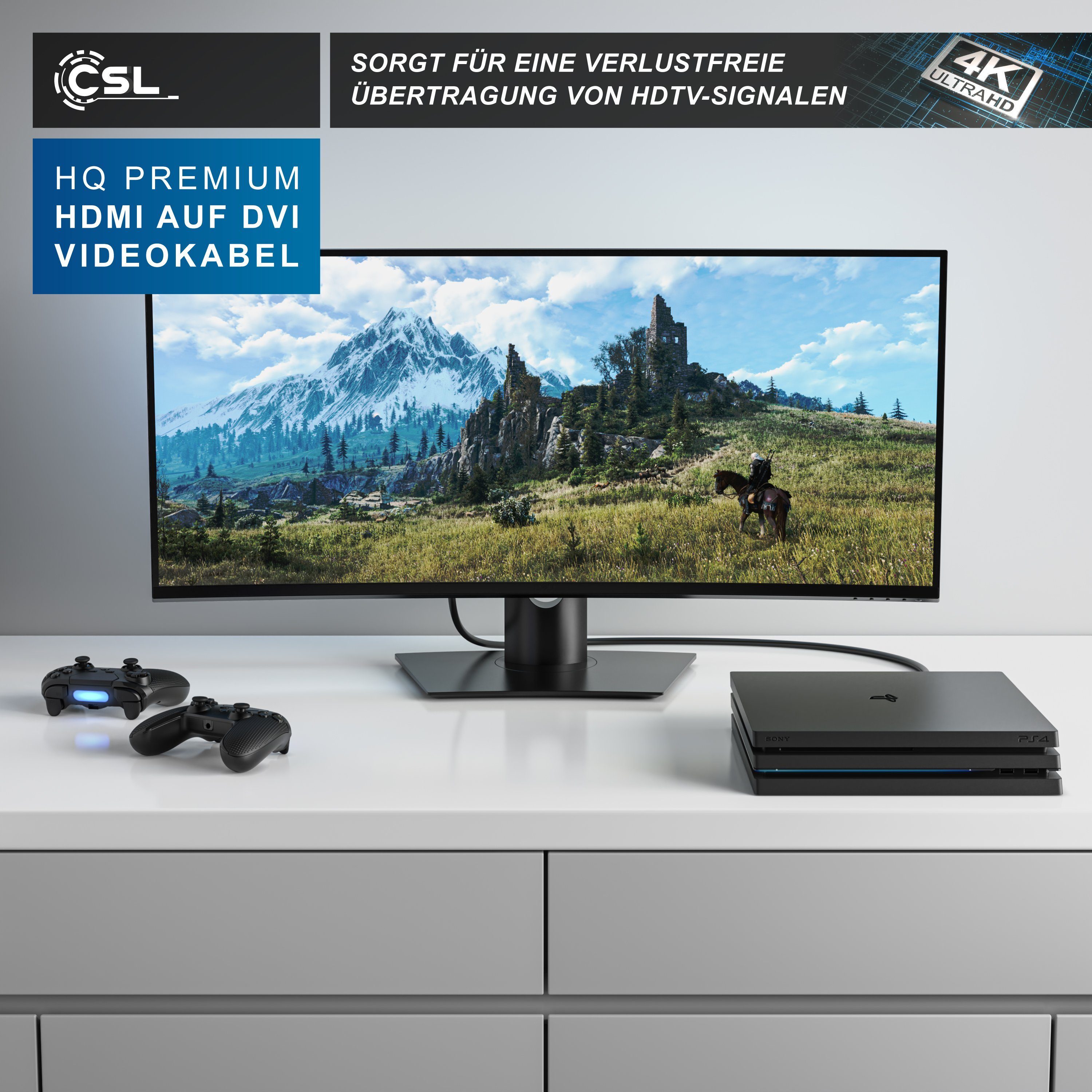CSL Full HD Dual Link HDTV Adapter / Konverter Kabel - 3m Video-Kabel, DVI-D (DL), HDMI Typ A, (300 cm), DVI-D, für Monitor, Beamer, Grafikkarte, flimmerfreie B – Bild 3 von 5