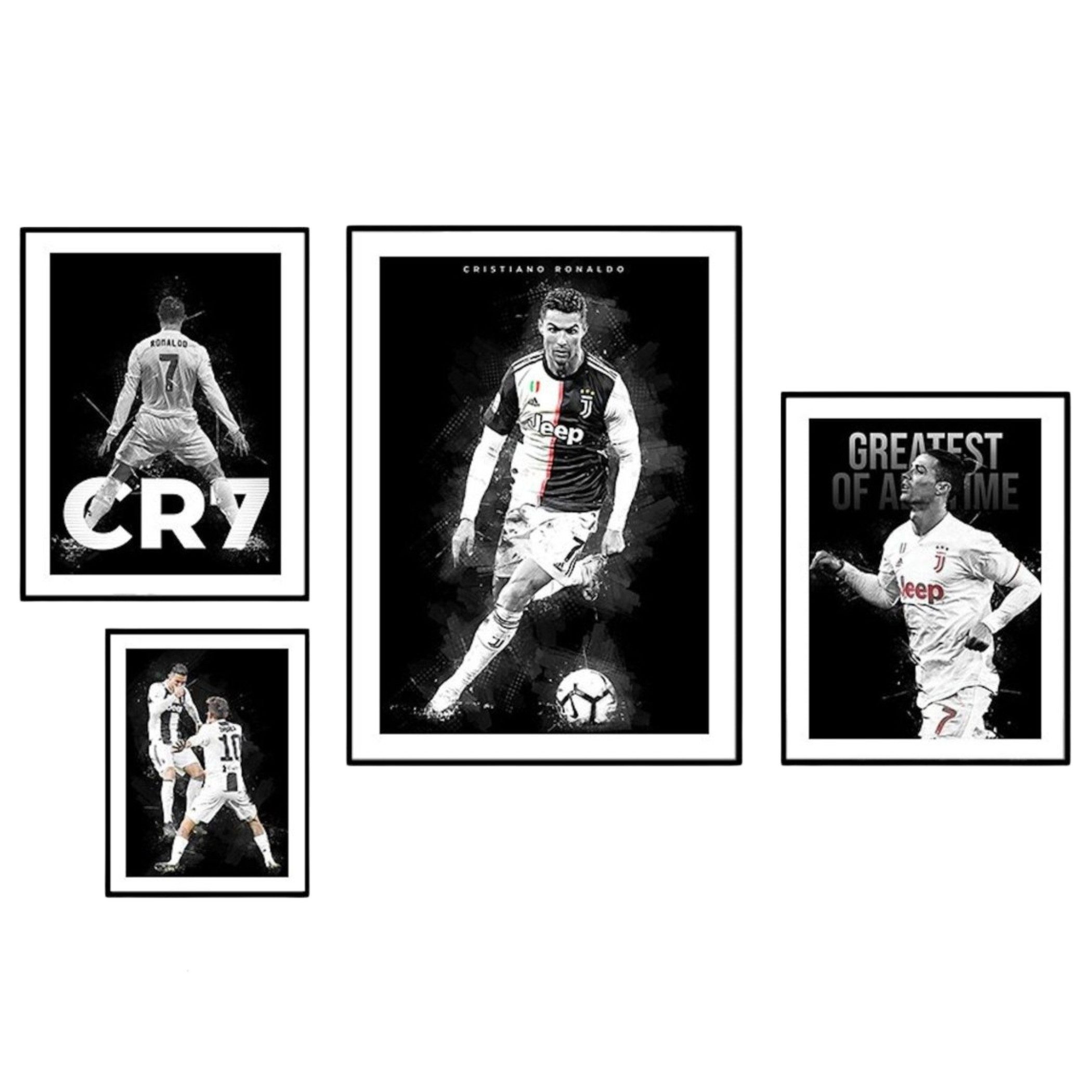 JUSTGOODMOOD Poster Fußball Christiano Ronaldo in Schwarz Weiss Farben als Deko Print ohne, A (1 St)