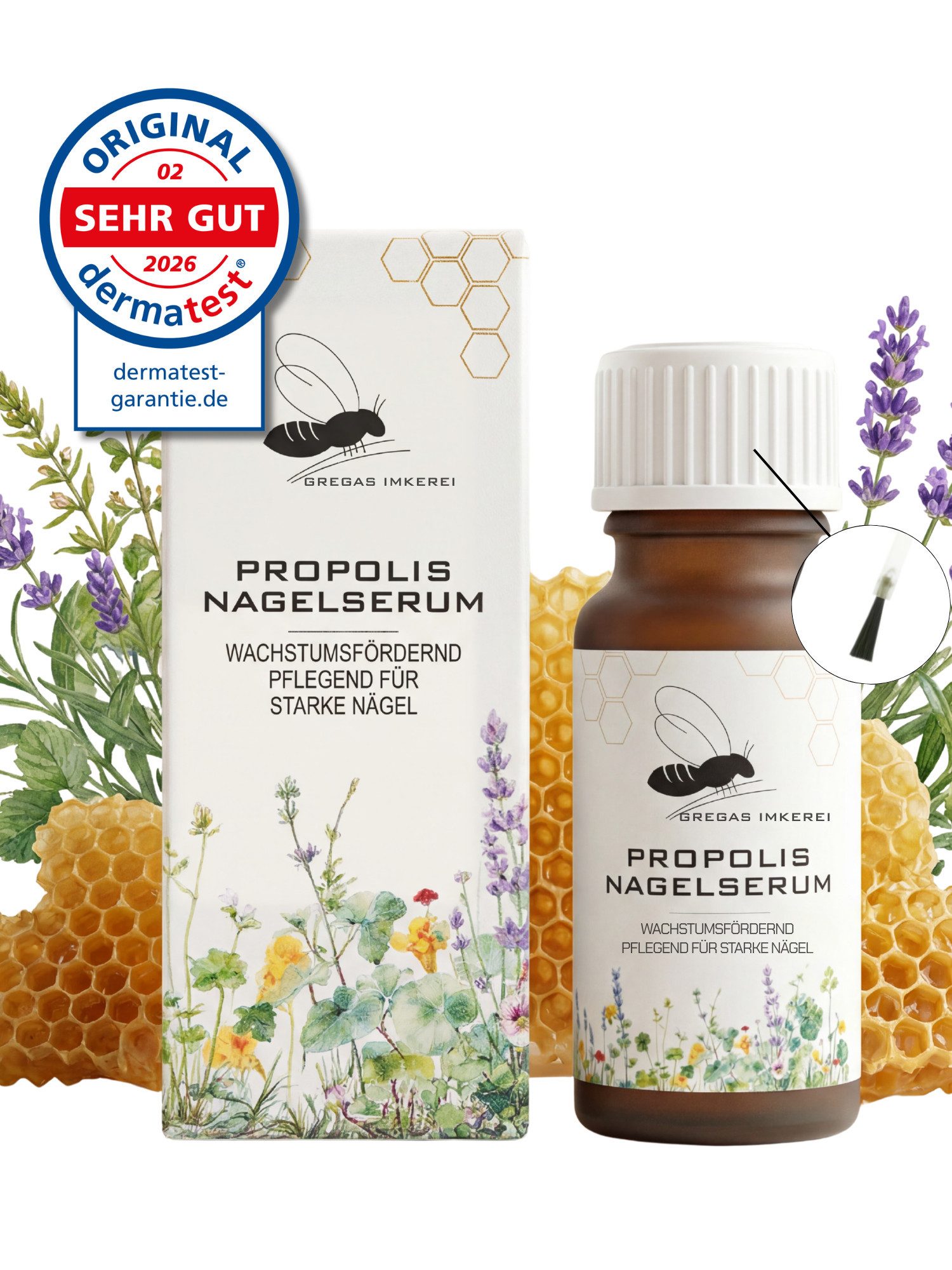 Grega´s Imkerei Nagelpflegeserum Propolis Nagelserum 10 ml - Derma Test 2026 „Sehr gut“, 1-tlg., mit integrierte Pinsel-Applikator, mit hochdosiertem Propolis Extrakt und ätherischen Ölen