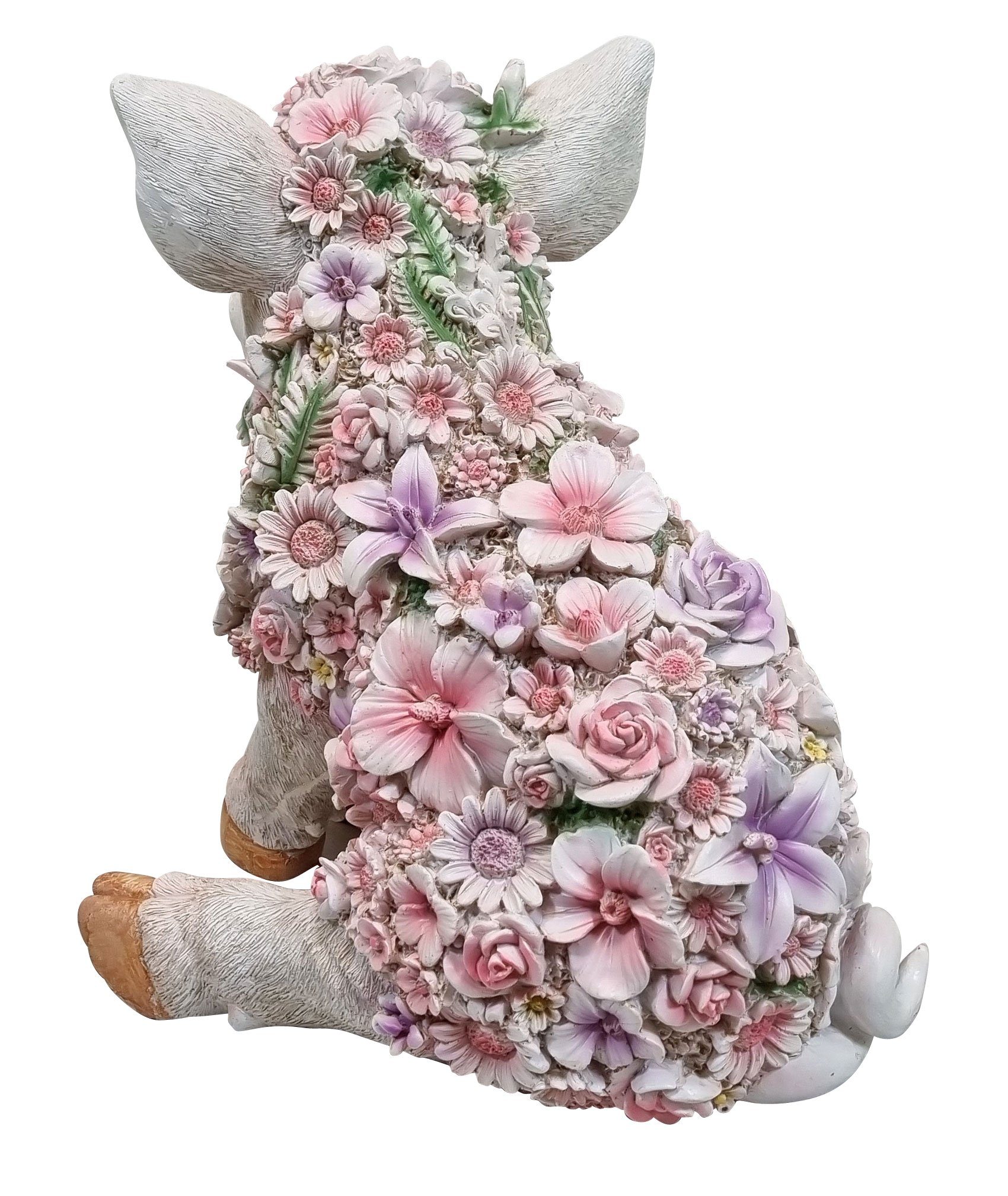 Fachhandel Plus Gartenfigur lustige Schwein sitzend mit handbemalt, Blumen, (1 Gartendeko St)