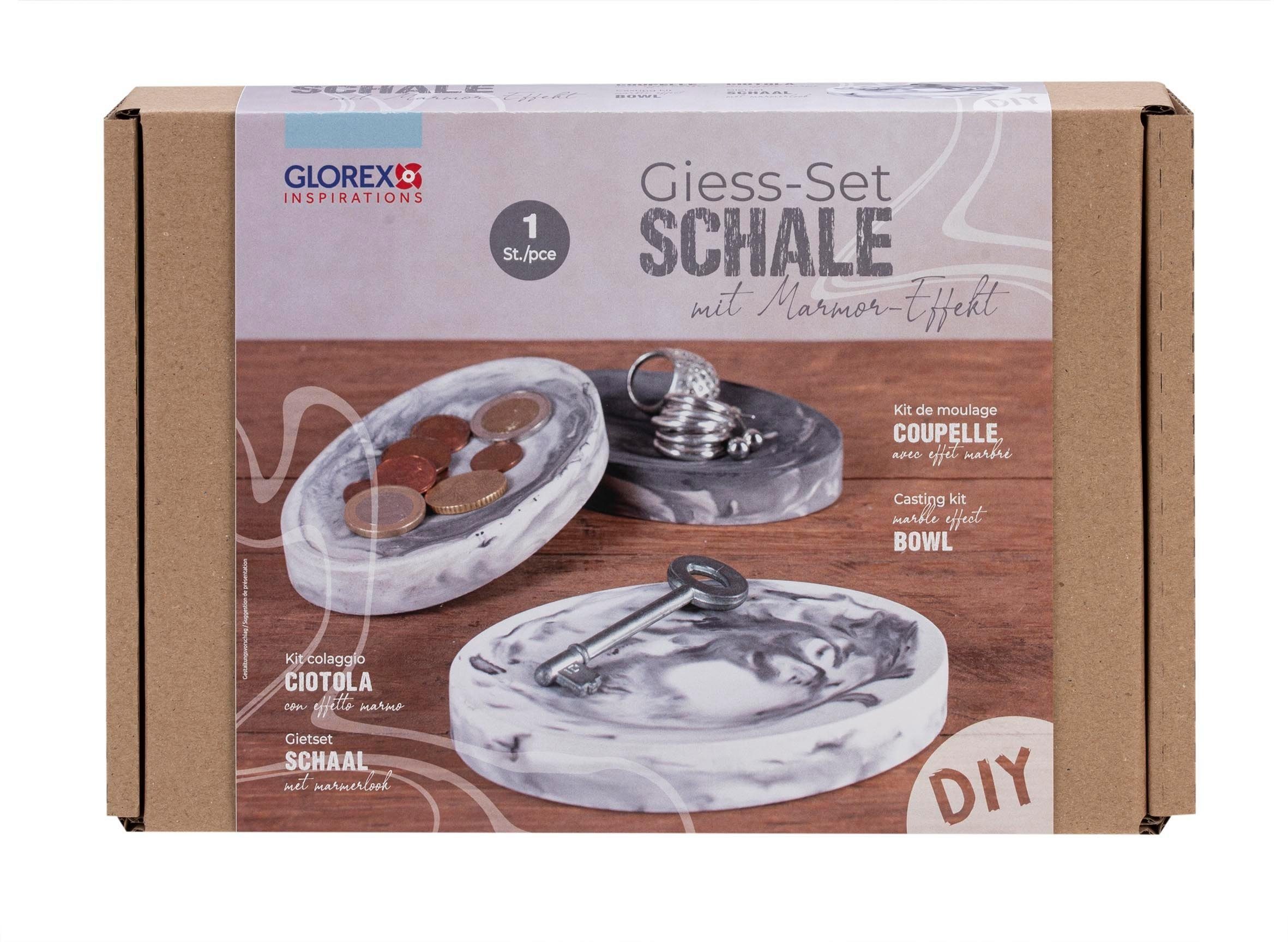 Glorex Kreativset Bastelset Schmuckschale, (4-tlg), Mamor-Effekt 12 cm x 8,5 cm x 1,5 cm