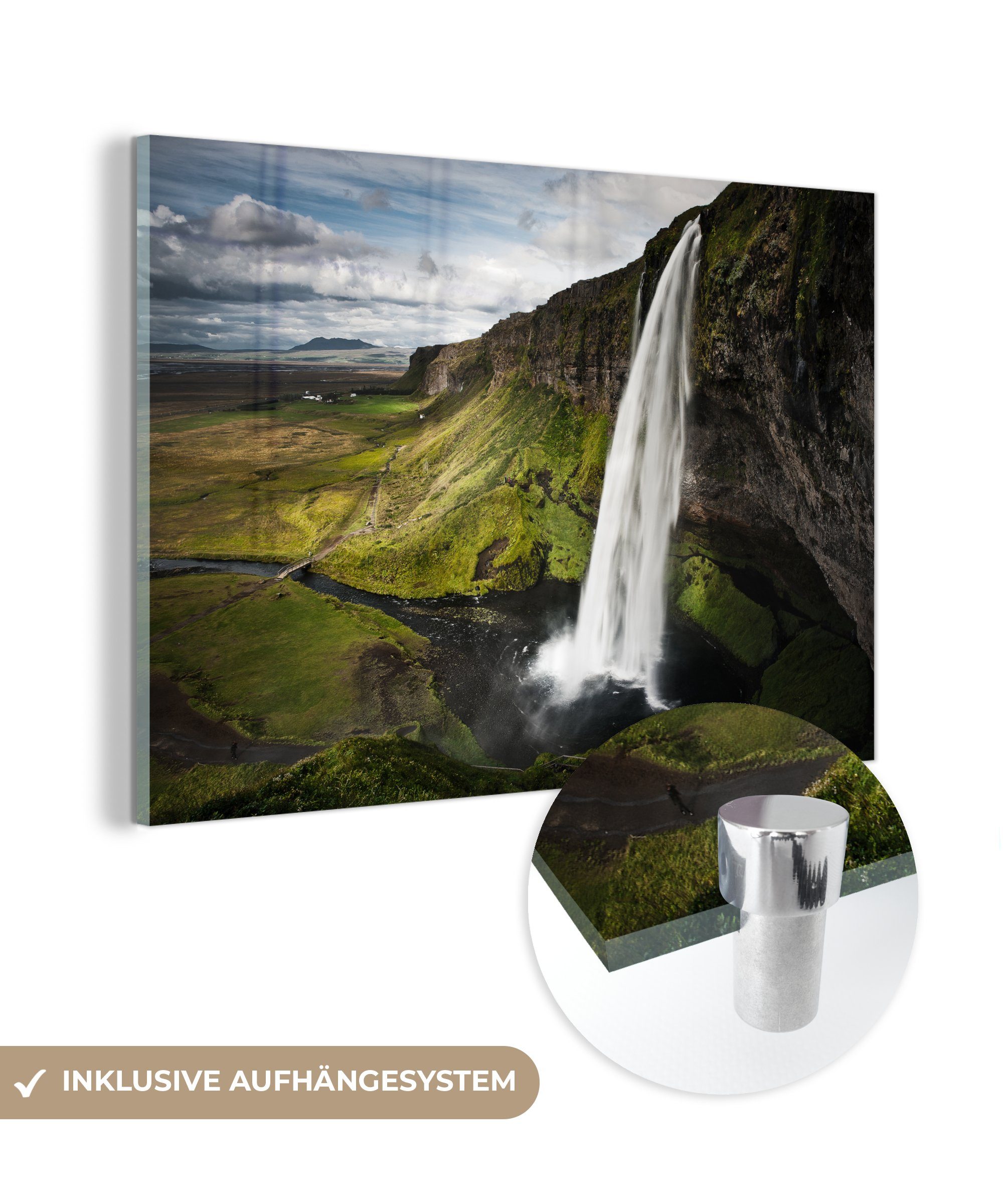 MuchoWow Acrylglasbild Wasserfall - Skandinavien - Bergen, (1 St), Acrylglasbilder Wohnzimmer & Schlafzimmer | Bilder