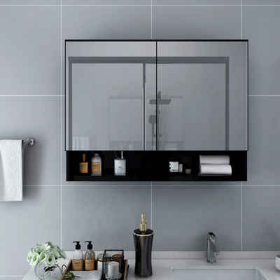 vidaXL Badezimmerspiegelschrank LED-Spiegelschrank fürs Bad Schwarz 80x15x60 cm MDF