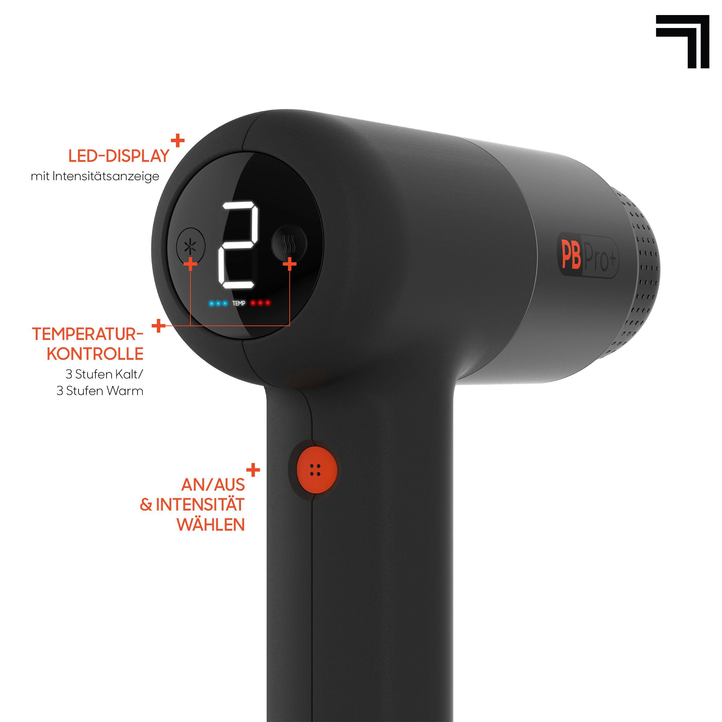 Sharper Image Massagepistole Fitness Hot- & Cold-Aufsatz, Massagegun, mit Kälte-/ Wärmefunktion & 6 Massageköpfen