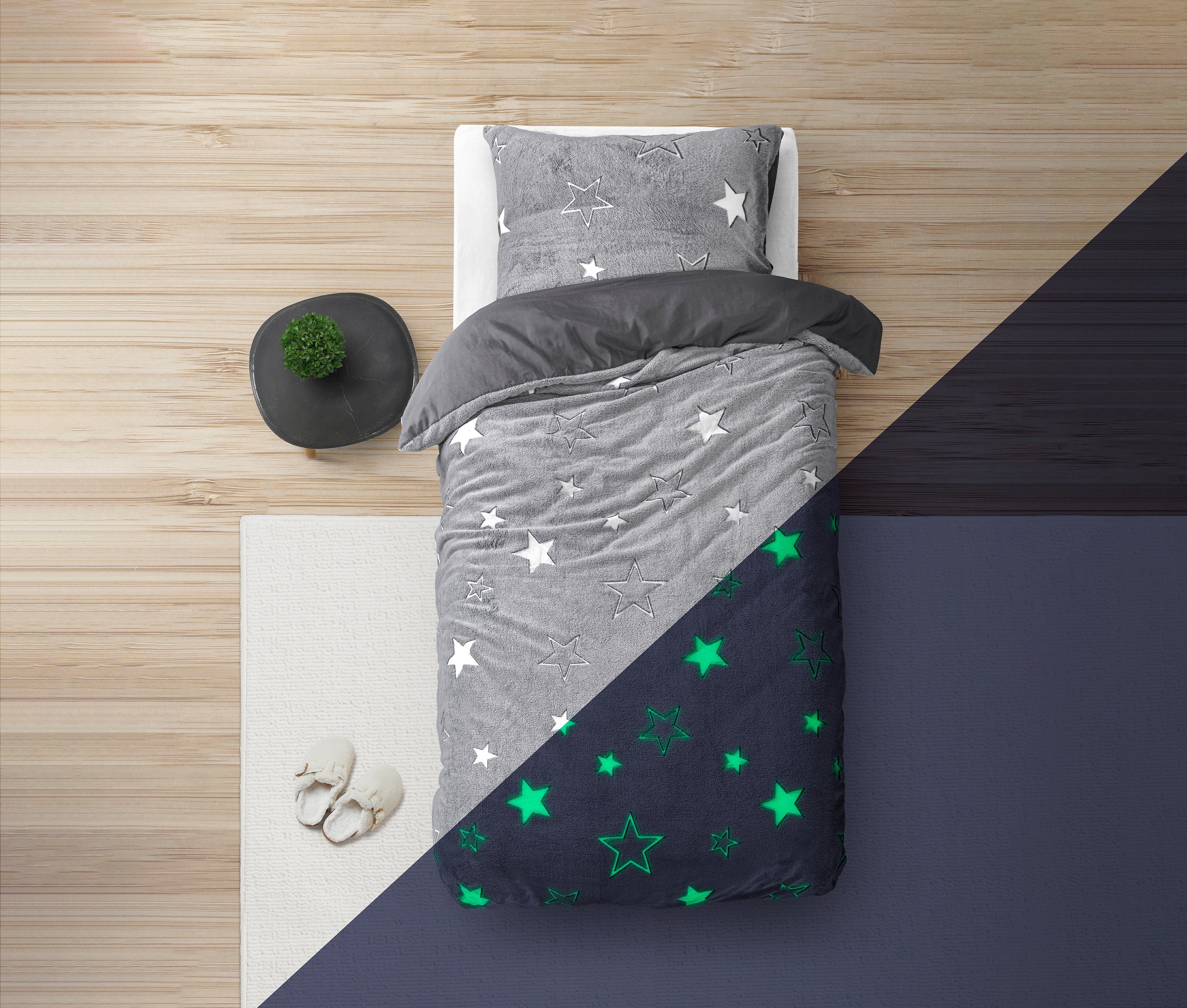 Sitheim-Europe Kinderbettwäsche Glow in the Dark Sterne Постельное белье-Set, Mikrofaser, 2 teilig, IM DUNKEL LEUCHTET