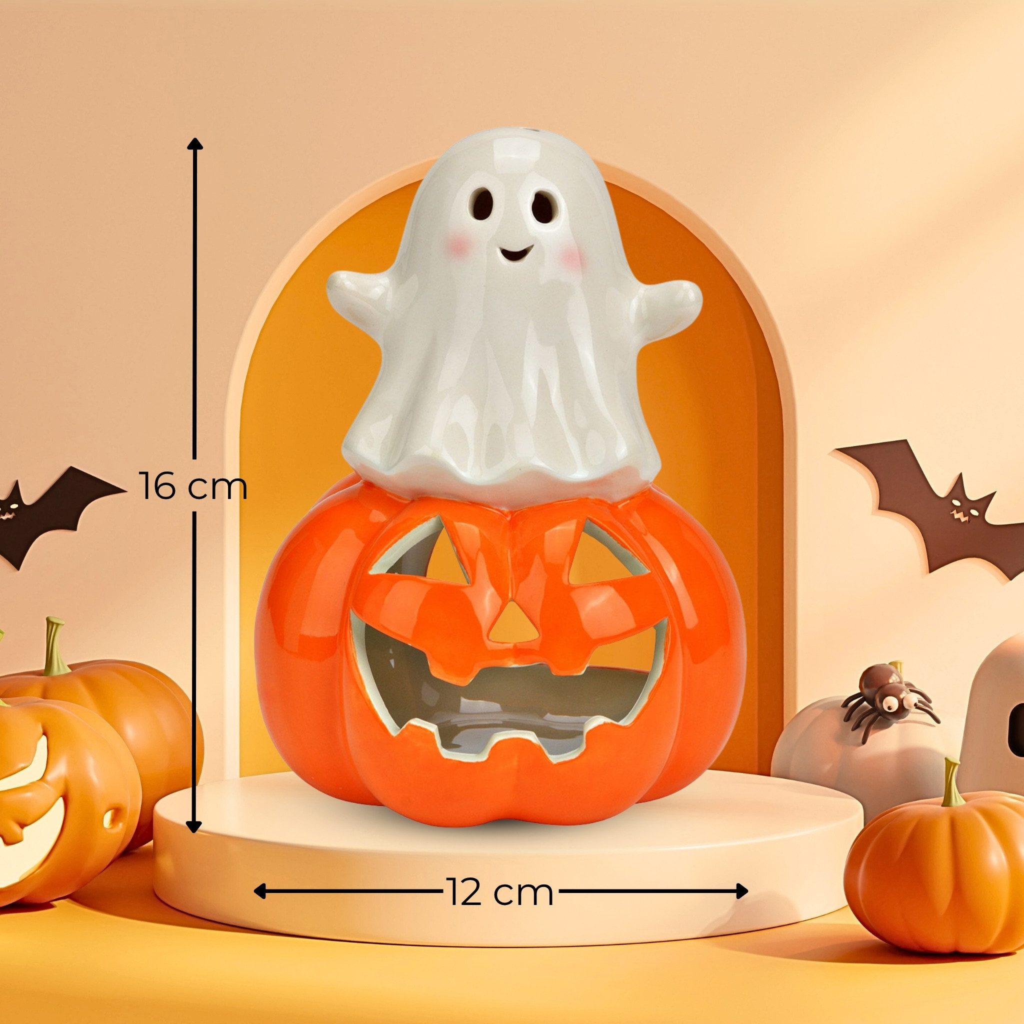 matches21 HOME & HOBBY Kerzenhalter Keramik Windlicht Geist & Kürbis, Weiß, günstig online kaufen