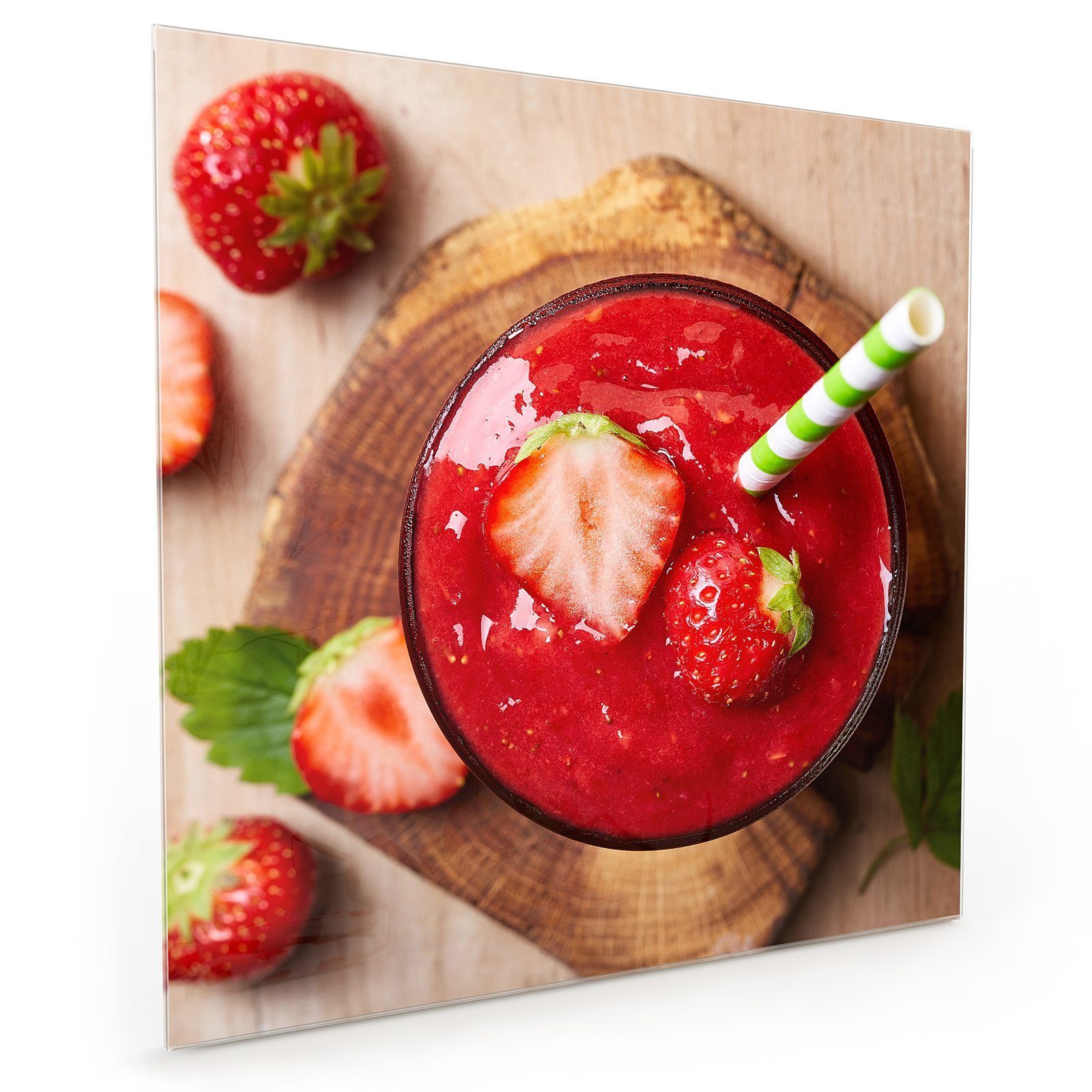 Primedeco Küchenrückwand Küchenrückwand Spritzschutz Glas mit Motiv Smoothie aus Erdbeeren