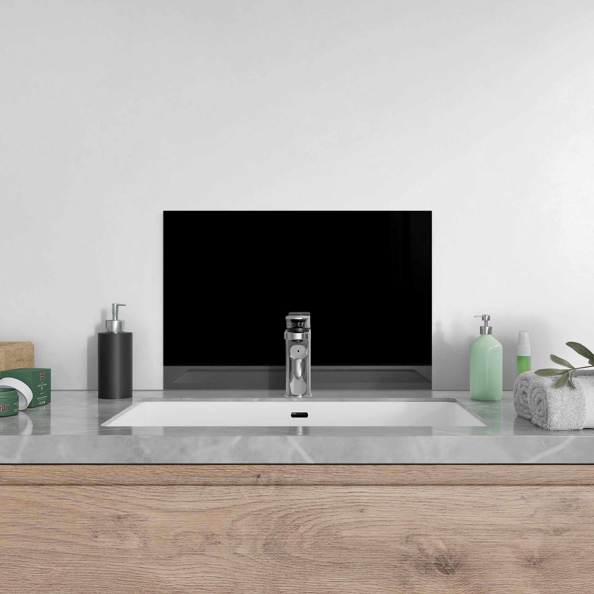 DEQORI Küchenrückwand 'Unifarben - Schwarz', Glas Spritzschutz Badrückwand Herdblende