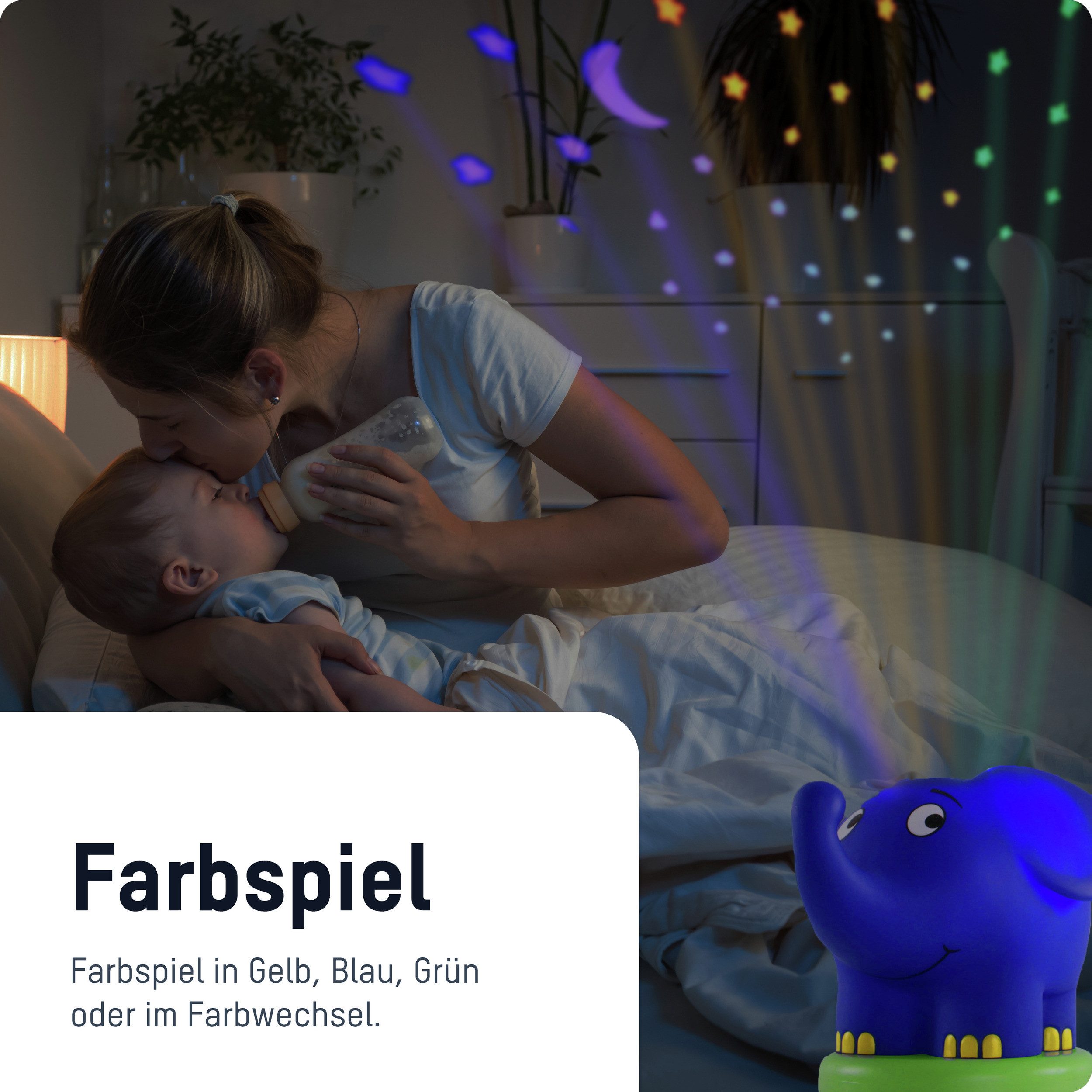 ANSMANN AG LED-Sternenhimmel LED Sternenhimmel Projektor Elefant Musik Sternenlicht Einschlafhilfe