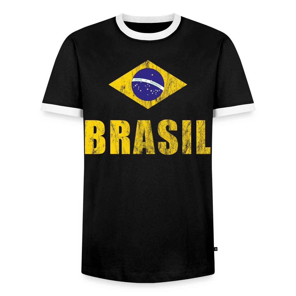 T-Shirt Brasilien Fußball Retro Männer Kontrast T-Shirt