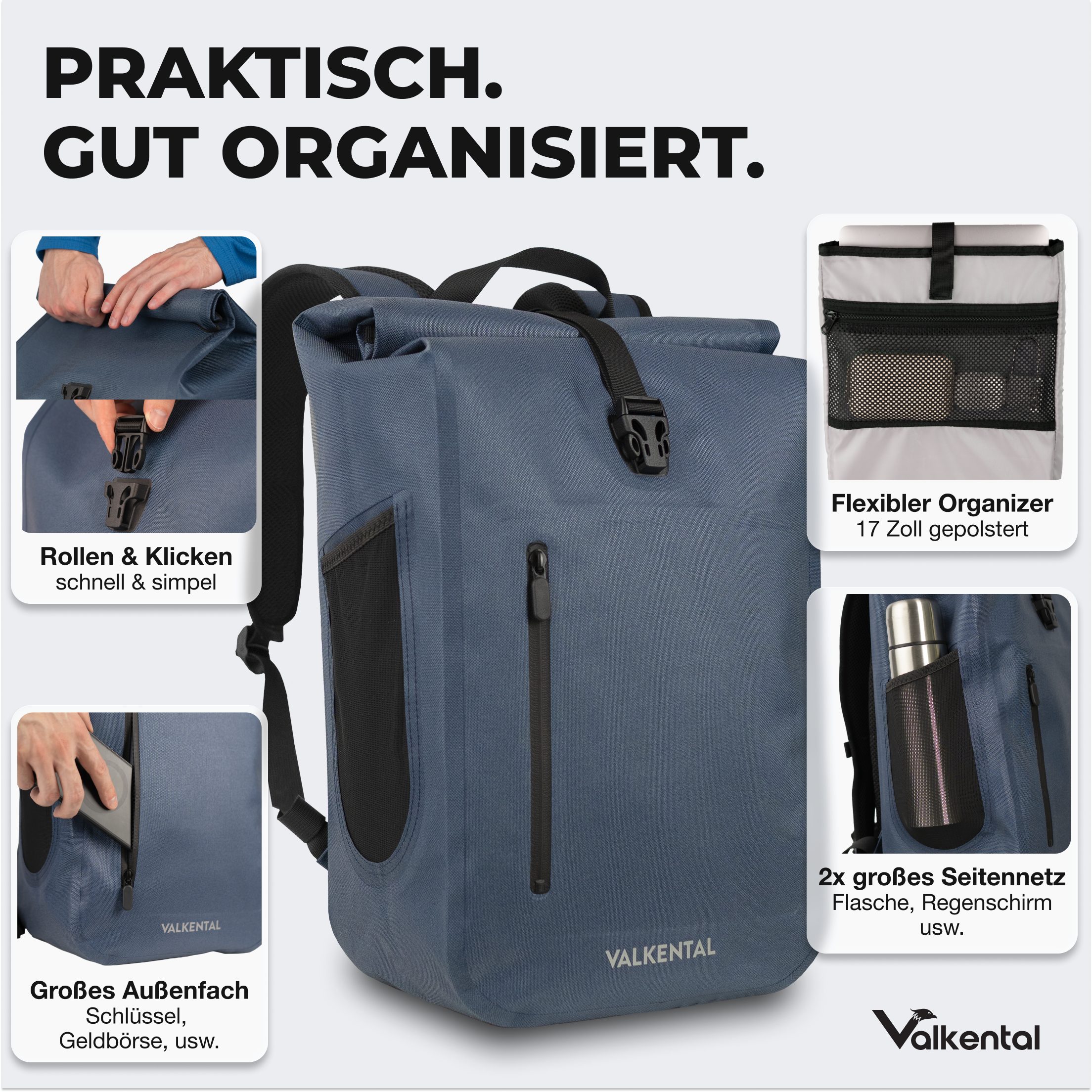 Valkental Tagesrucksack Alltags- & Freizeitrucksack wasserdicht & vollreflektierend 28L