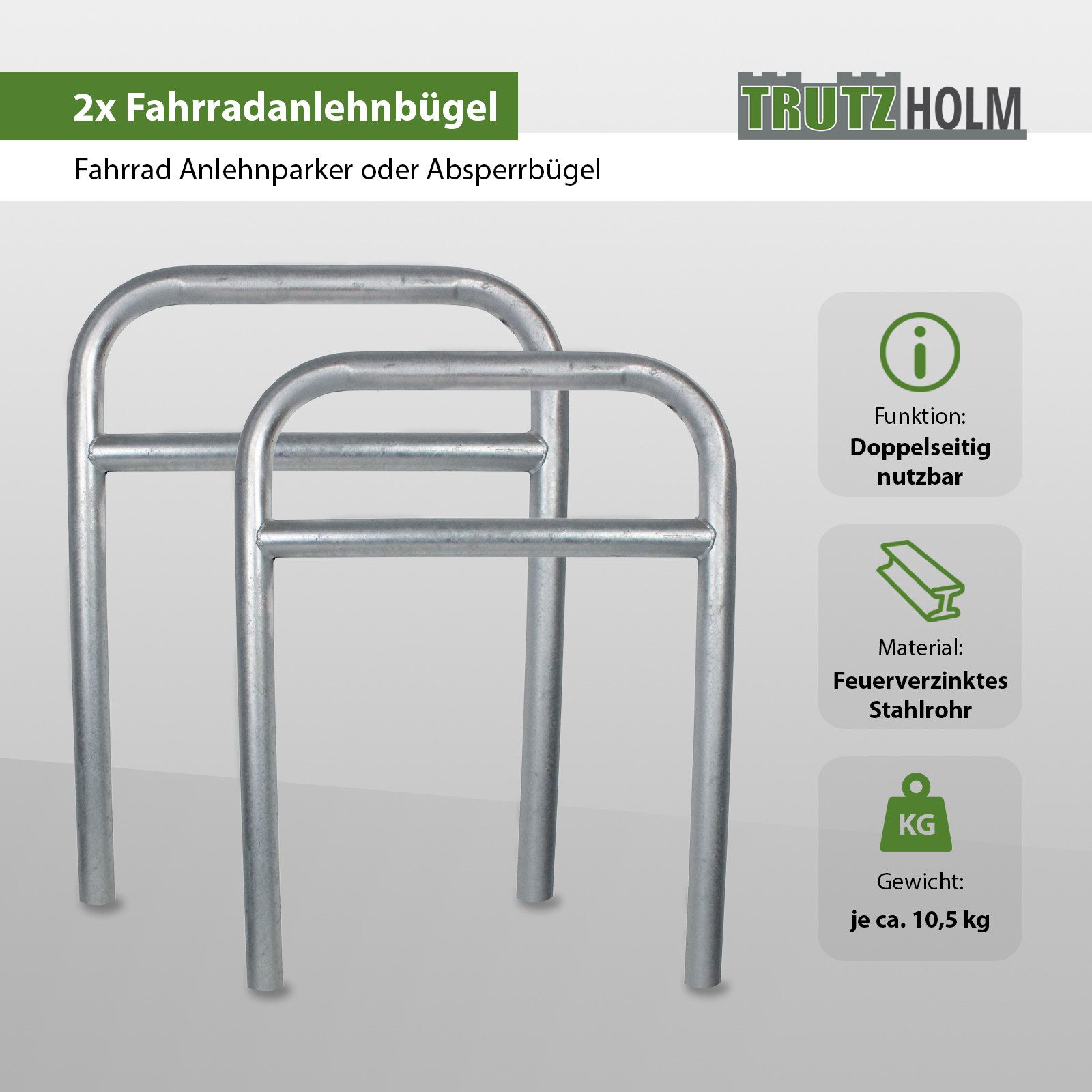 TRUTZHOLM Fahrradständer 2 x Fahrradanlehnbügel 78 x 115 cm Stahl Ø 60mm Fahrradständer Parker, zum Einbetonieren,feuerverzinkt,Typ H