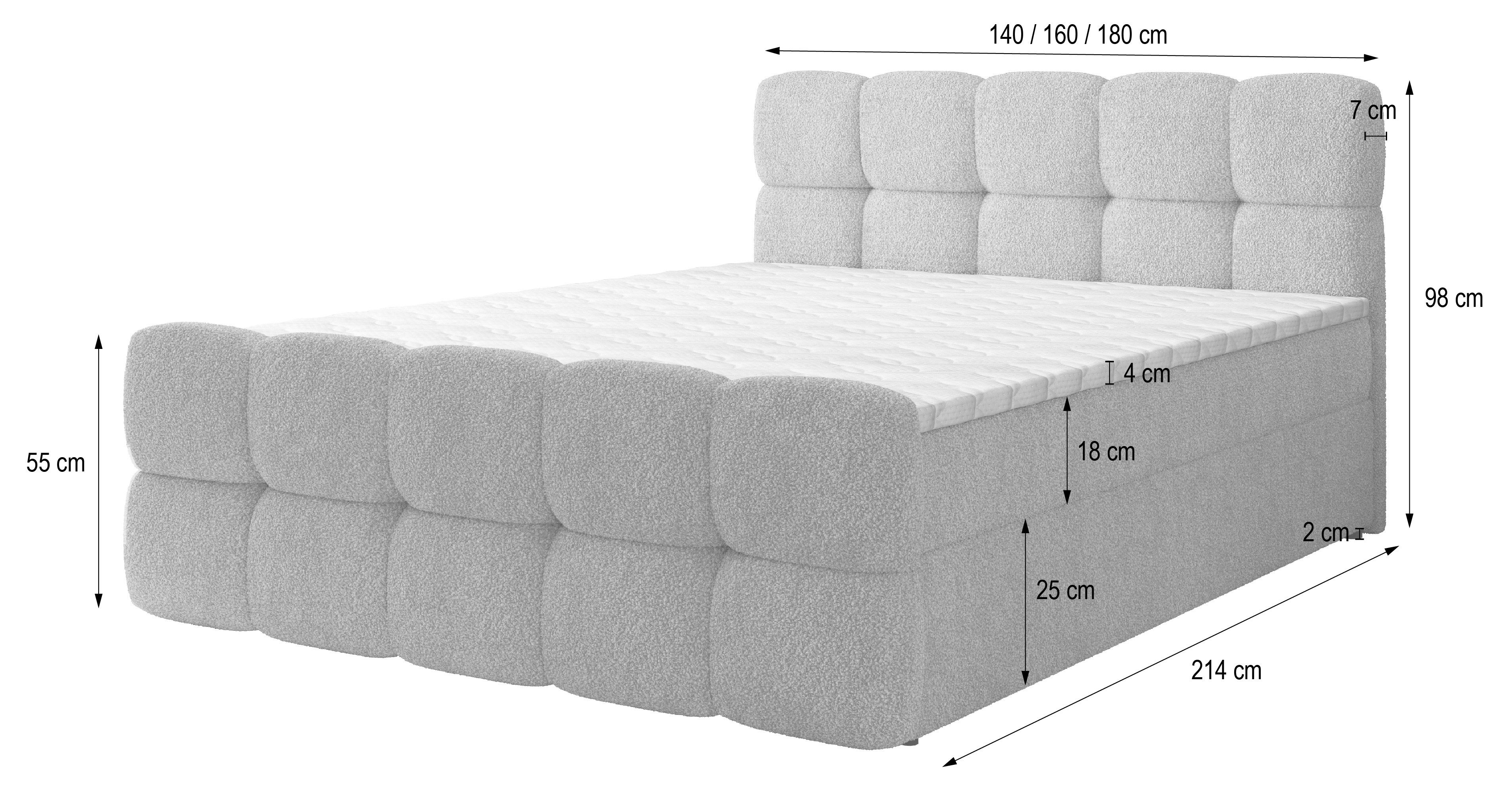 Masseno Boxbett BRUME 180x200 cm mit Bonell Matratze und Topper, Doppelbett, Polsterbett mit Kopfteil, Boxspringbett – Bild 5 von 5