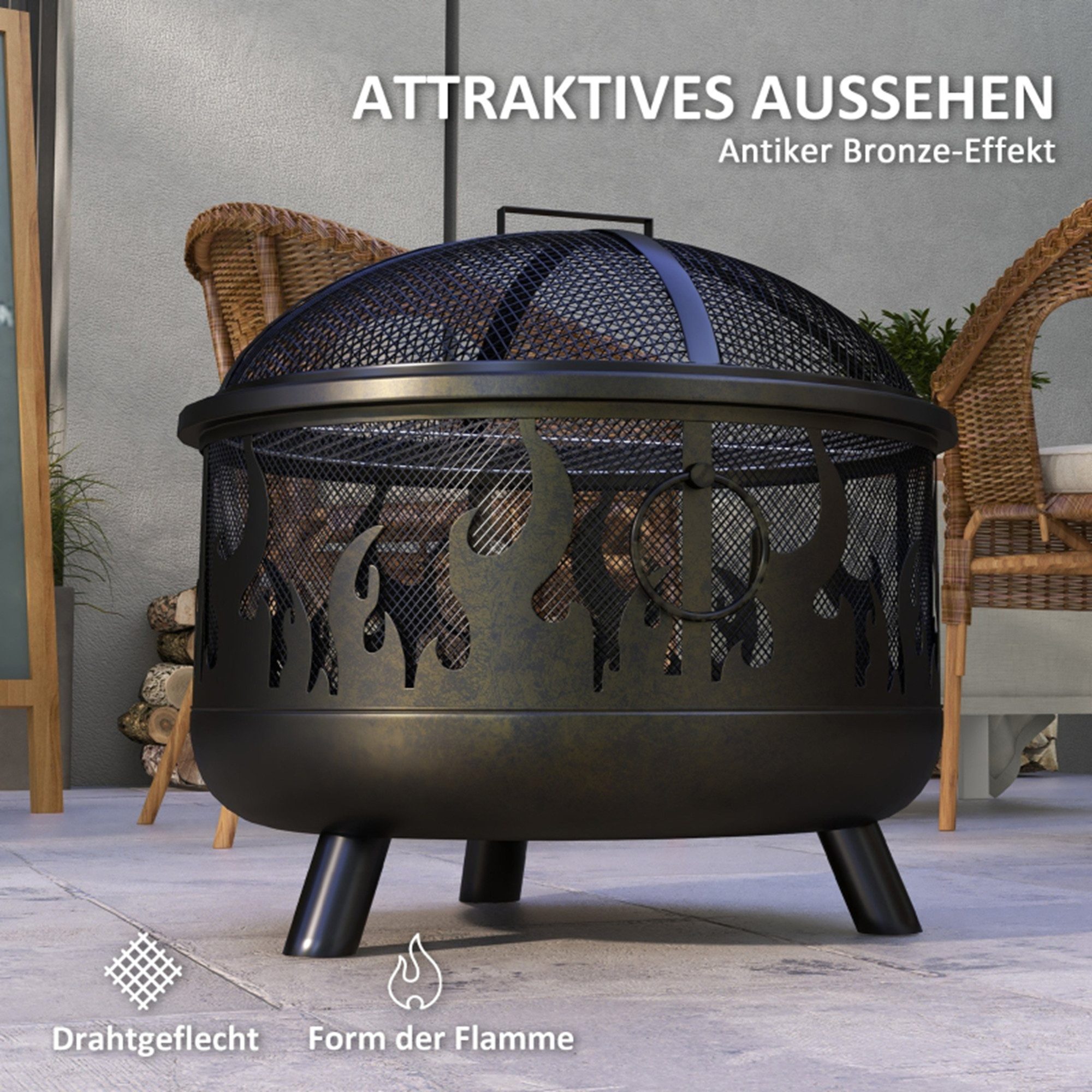 MC Star Feuerschale Feuerstelle, inkl. Funkenschutz, 1 Schürhaken, Ø61,5 cm günstig online kaufen
