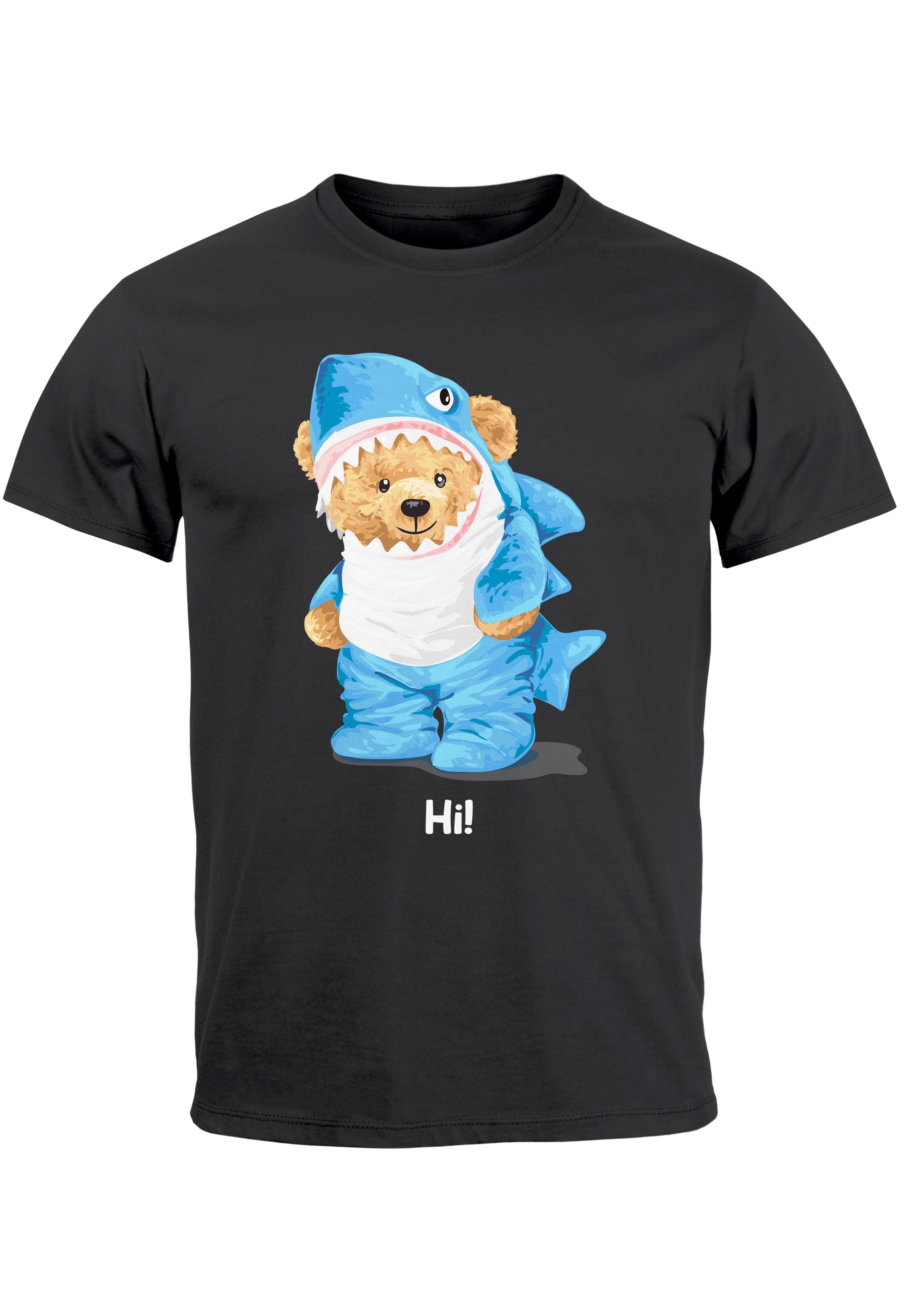 Neverless Print-Shirt Herren T-Shirt Hai Hi Teddy Bär Witz Parodie Printshirt Aufdruck Fashi mit Print dunkelgrau
