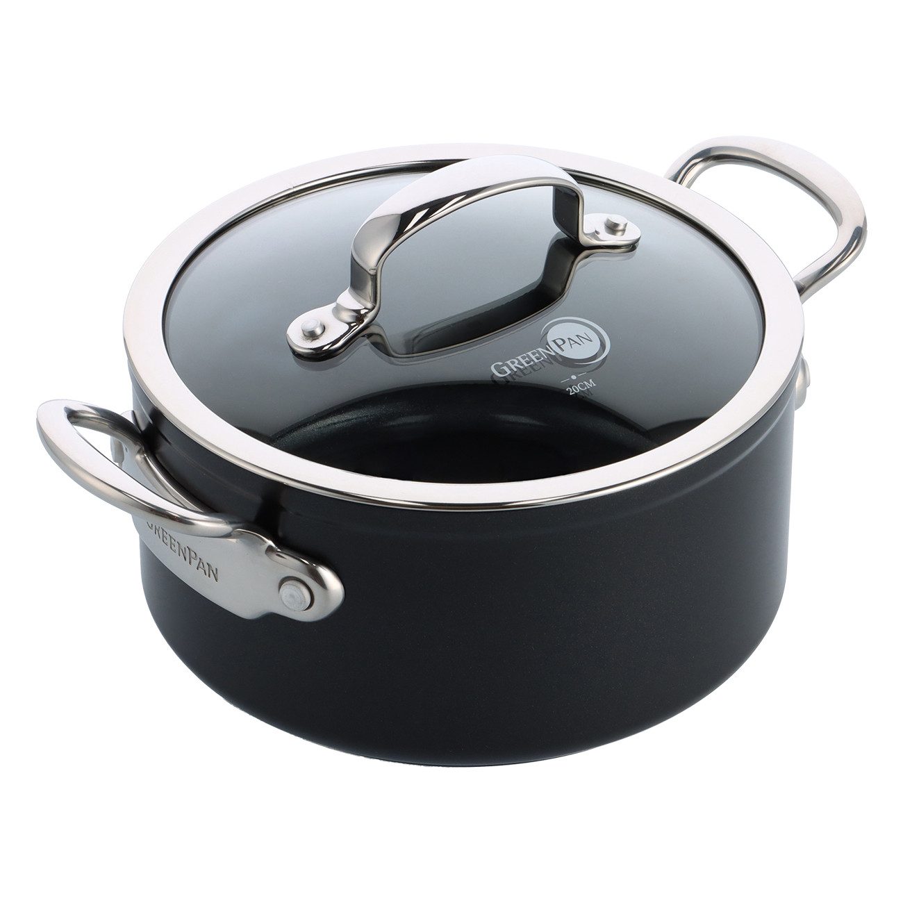 GREENPAN Kasserolle Barcelona Pro Kasserolle schwarz 20 cm Spülmaschinengeeignet Antihaft, Aluminium, Kasserolle 20cm, Spülmaschinengeeignet, backofengeeignet
