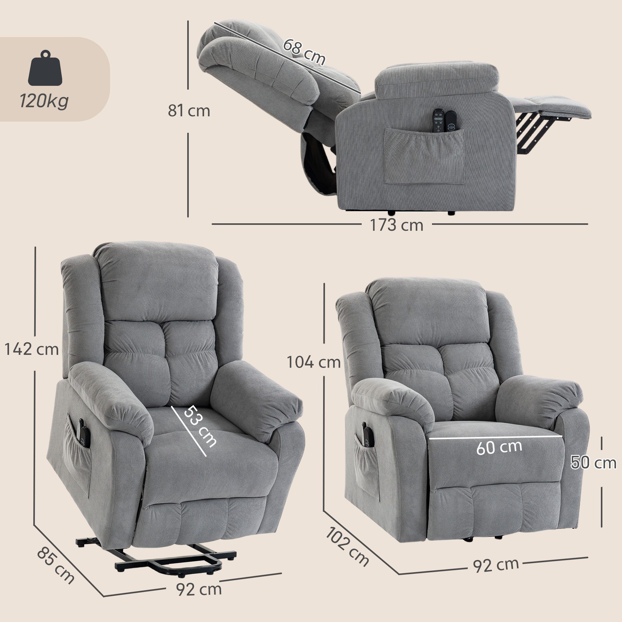 HOMCOM Relaxsessel Elektrischer Fernsehsessel mit Liegefunktion (Set, 1-St., 1), Aufstehhilfe, 8-Punkt-Massage, Lendenwärme