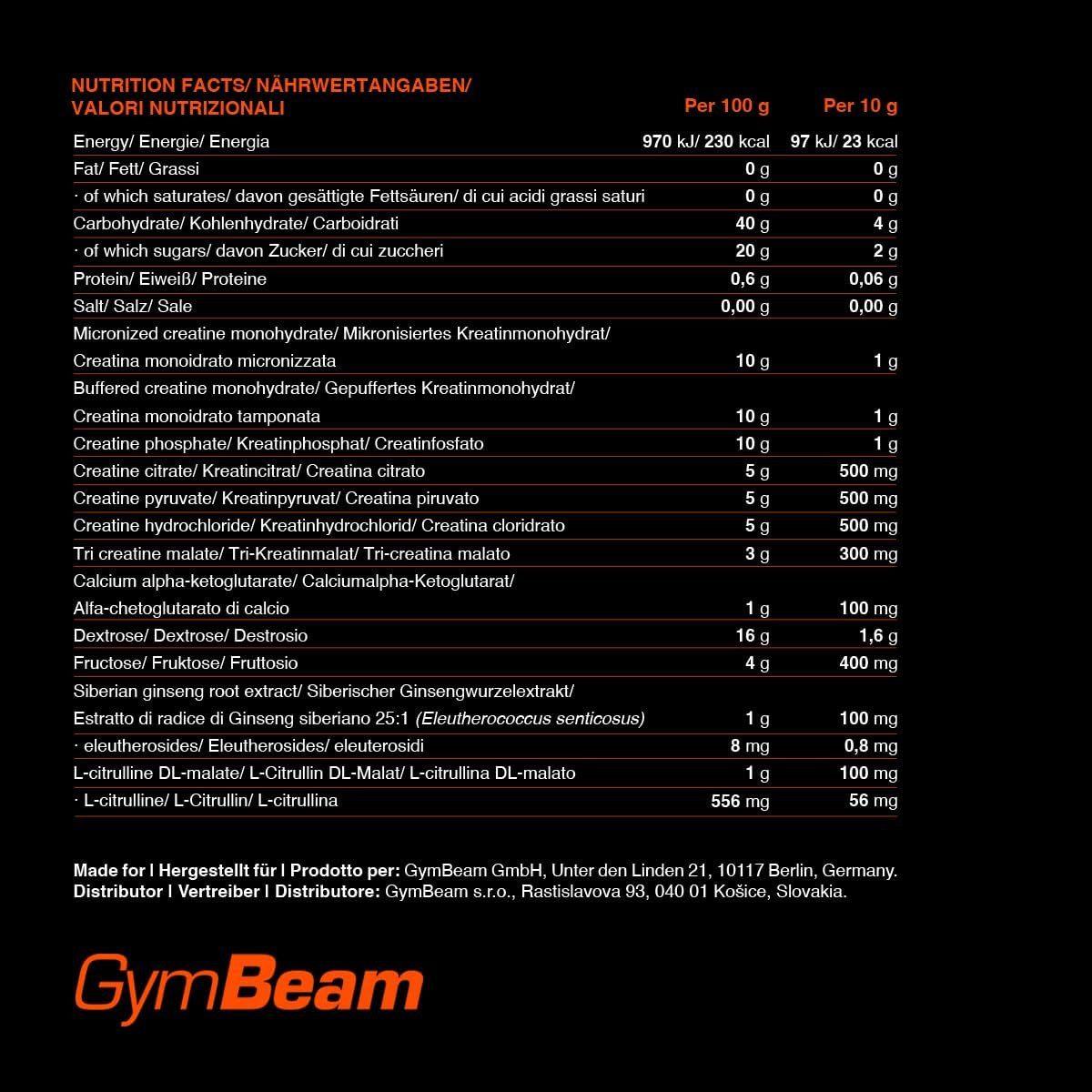 GymBeam Crea7in - Kreatin - 300 Gramm Pulver, 7 Formen von Kreatin in einem Produkt, Vegan