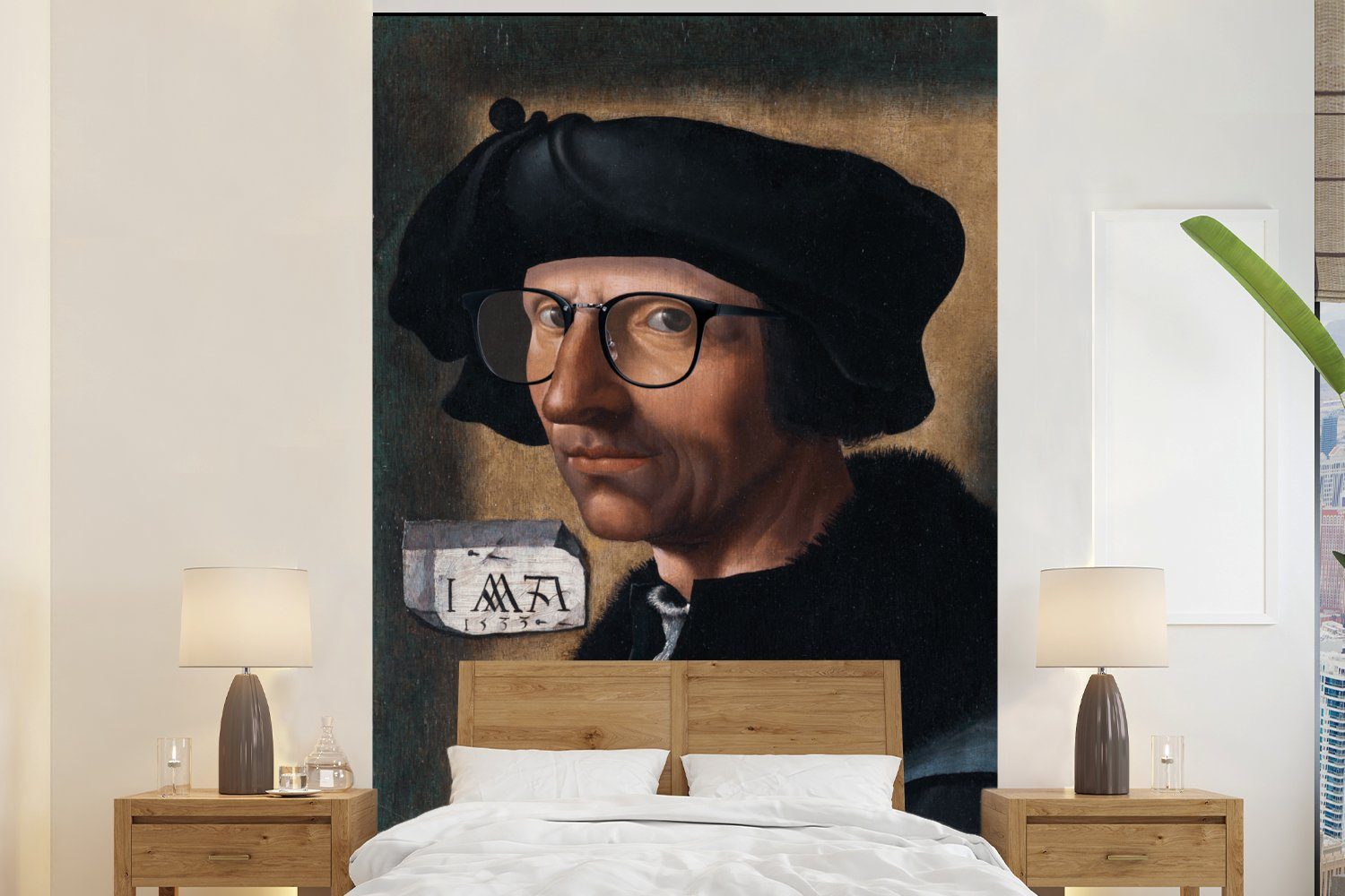 MuchoWow Fototapete Selbstporträt - Jacob Cornelisz van Oostsanen - Brille, Matt, bedruckt, (3 St), Montagefertig Vinyl Tapete für Wohnzimmer, Wandtapete