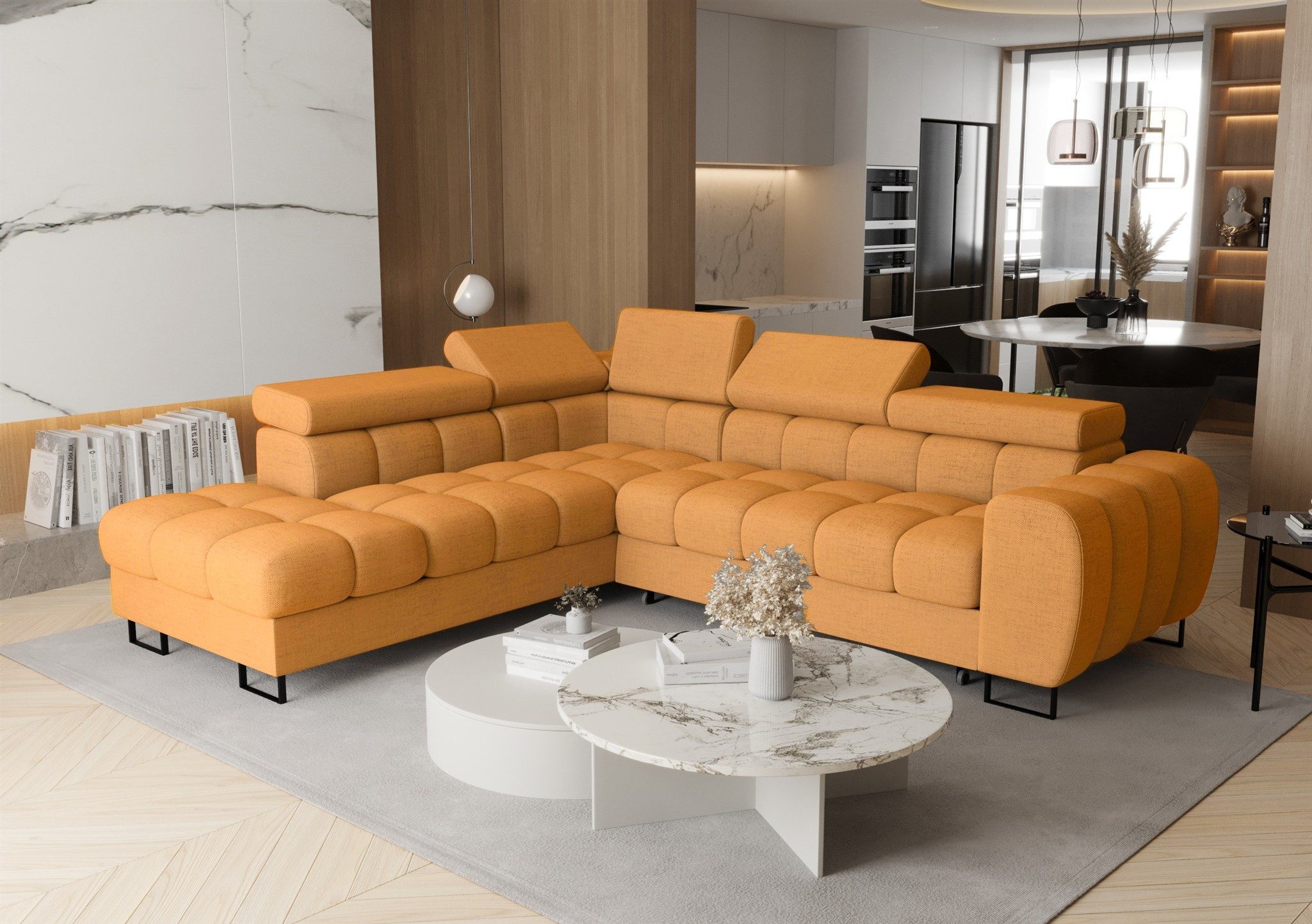 Fun Möbel Ecksofa Schlafsofa BASTIEN MAX mit Ottomane in Stoff, inkl. Bettkasten, ausziehbare Liegefläche