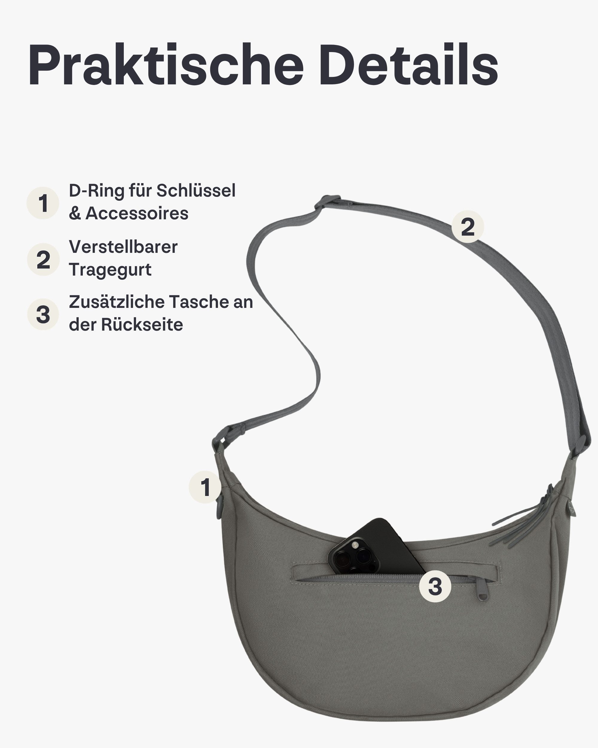 Johnny Urban Umhängetasche Ally Medium Half Moon Bag, Stylische Crossbody Bag in Halbmond Form, Wasserabweisend – Bild 4 von 5